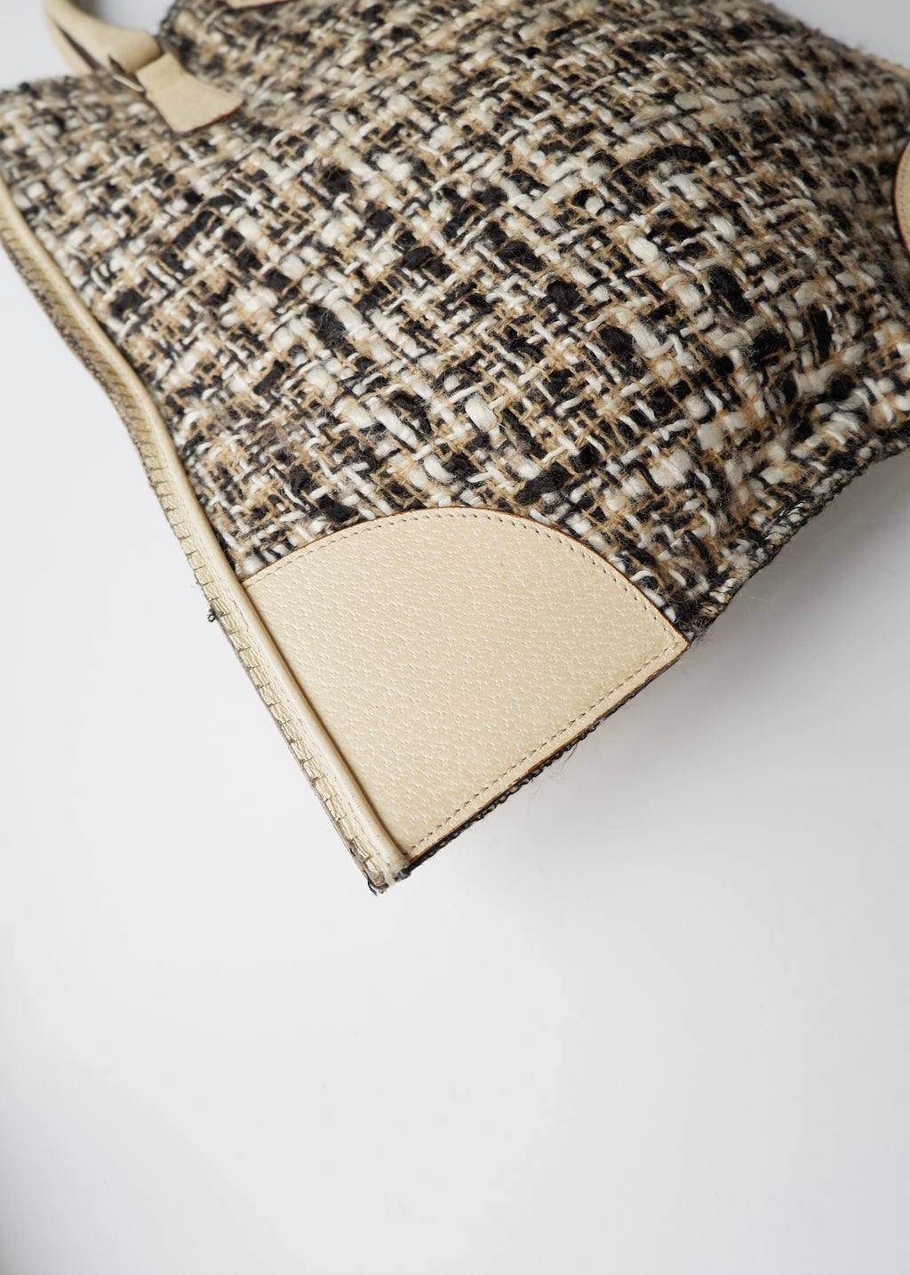 Preowned Prada Beige Tweed/ Leather Top Handle Bag