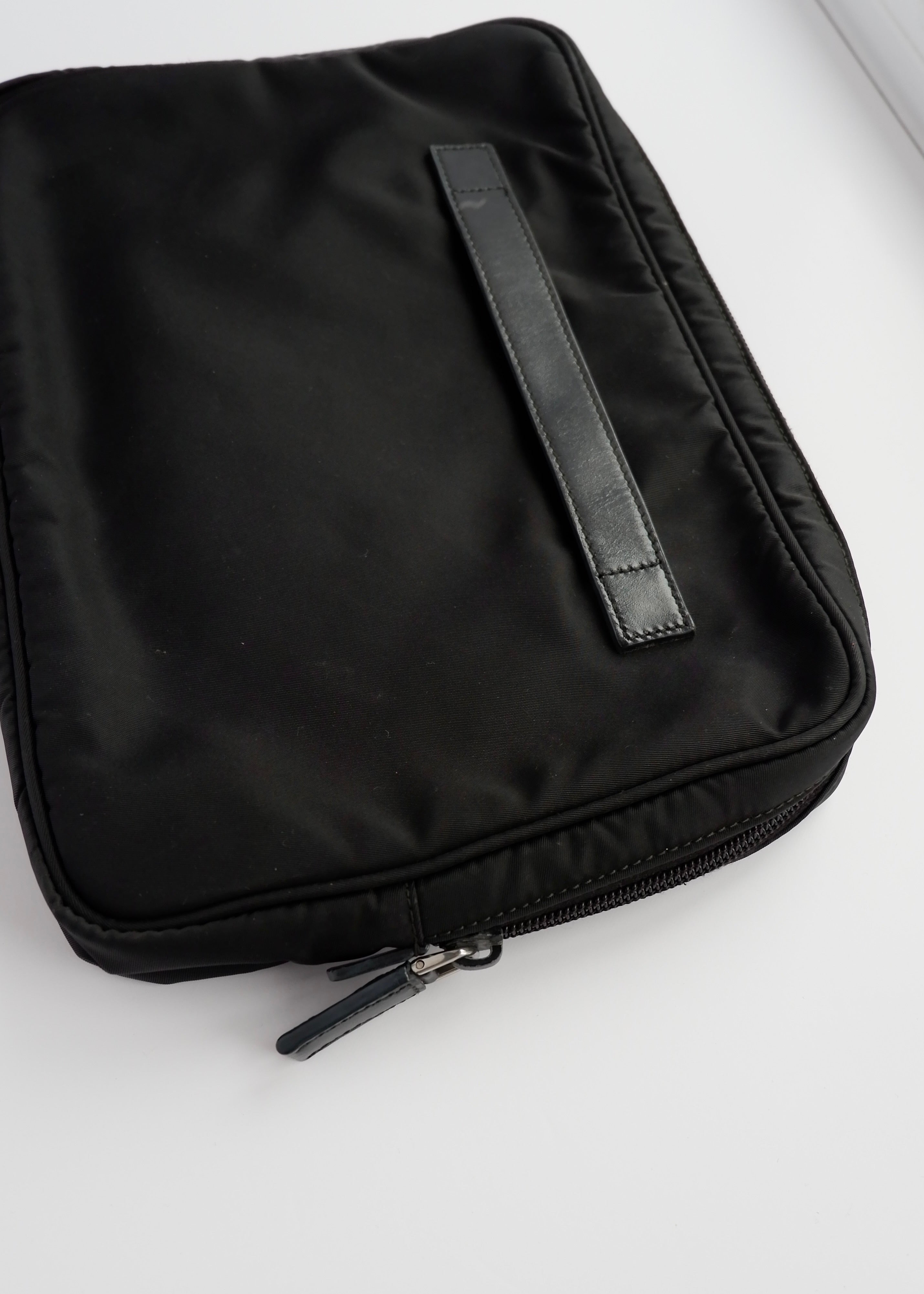 Authentic Preowned Prada Black Nylon/ Leather Hand Pouch