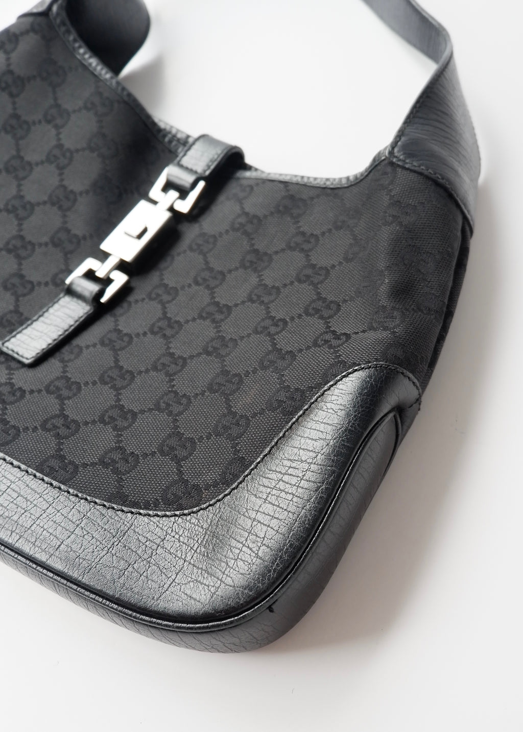 Preowned Gucci Black GG Canvas/ Leather Jackie Shoulder Bag