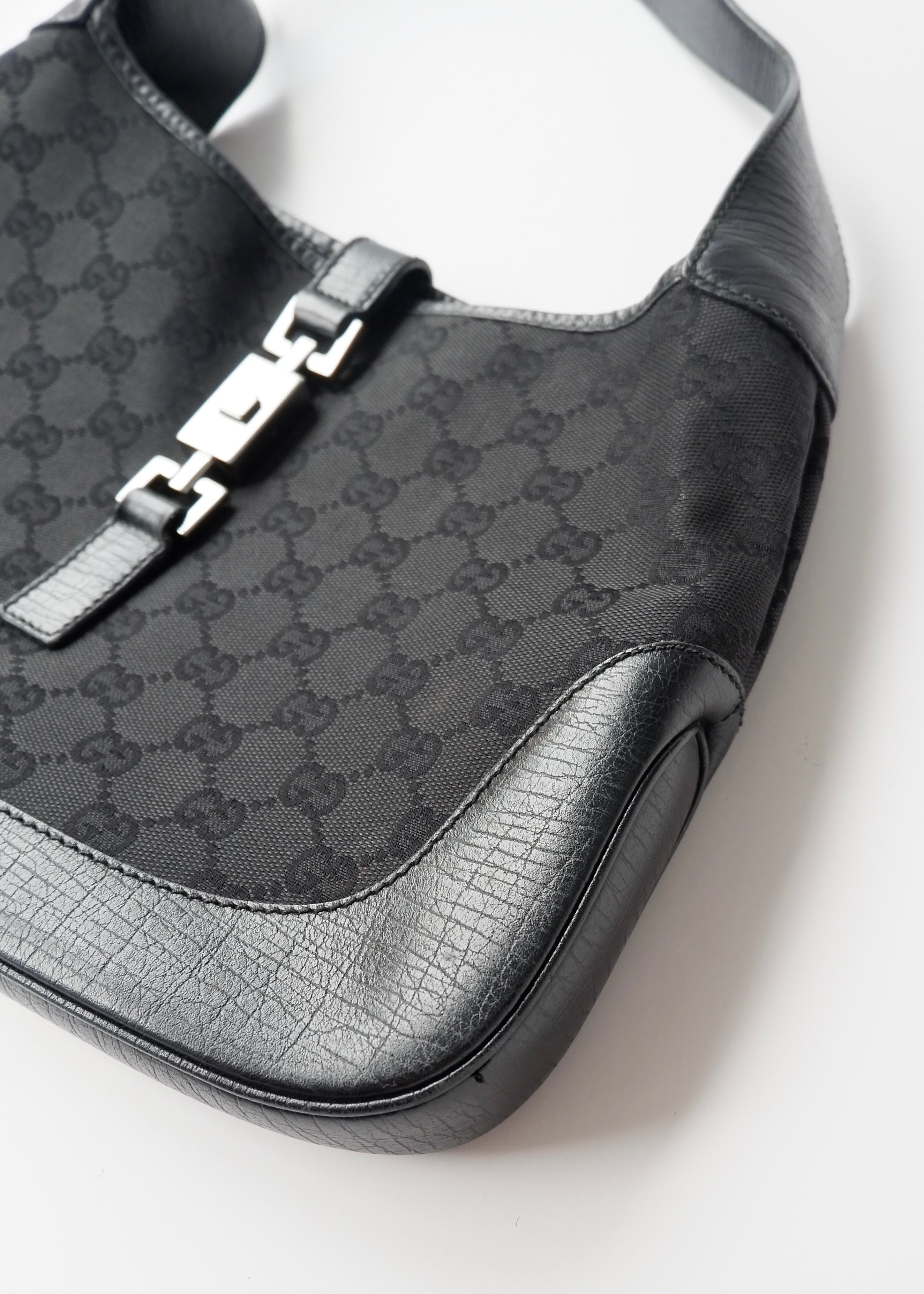 Preowned Gucci Black GG Canvas/ Leather Jackie Shoulder Bag