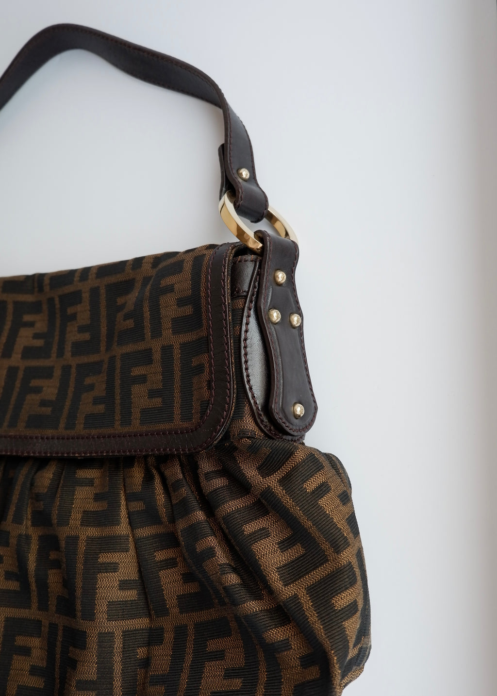 Sac porté épaule Fendi Zucca Chef marron vintage d'occasion authentique
