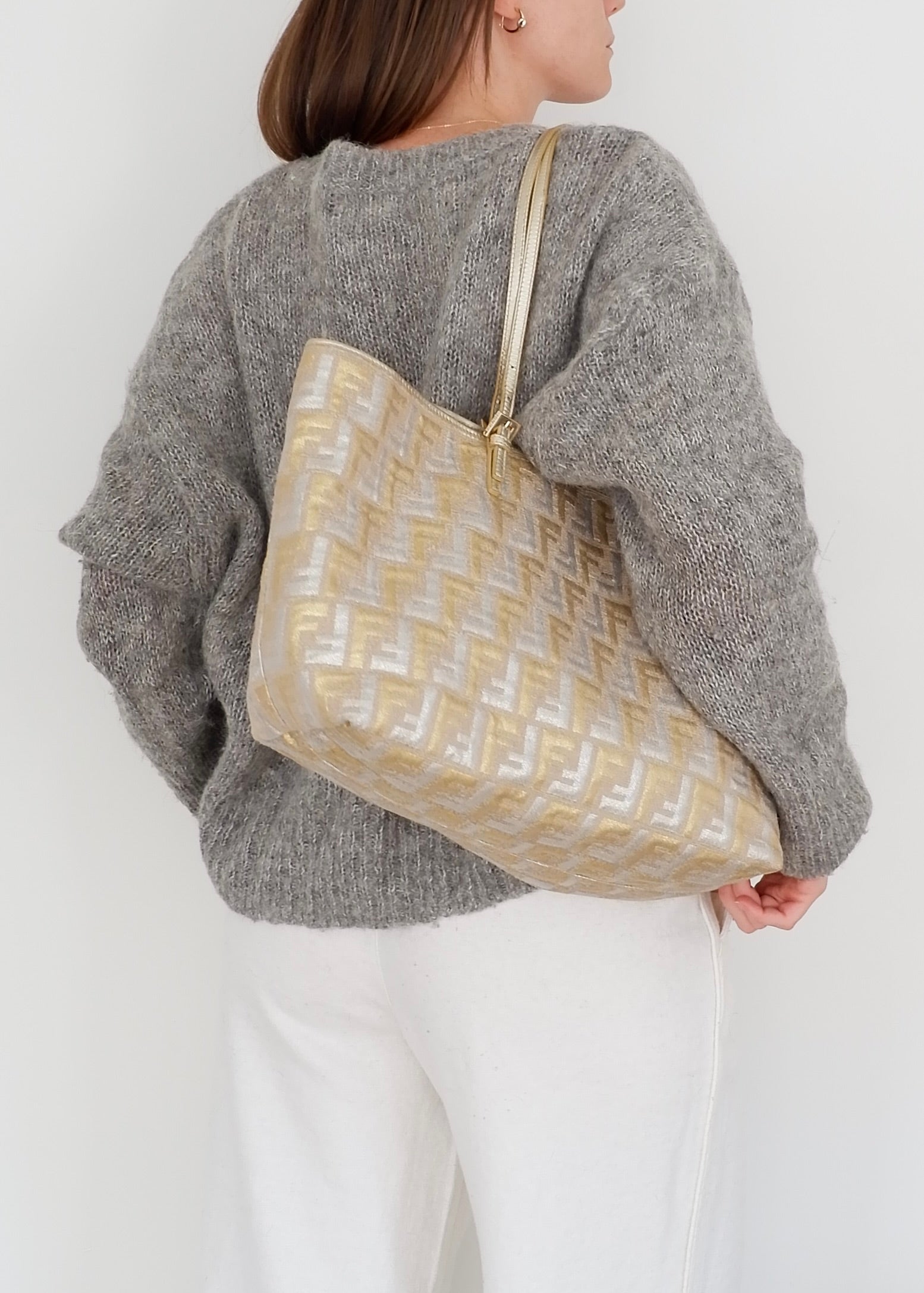 Authentic Preowned Fendi Gold/ Silver Canvas Zucca Tote Bag