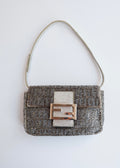 Authentic Preowned Vintage Fendi Silver FF Zucchino Beaded Small Baguette Shoulder Bag