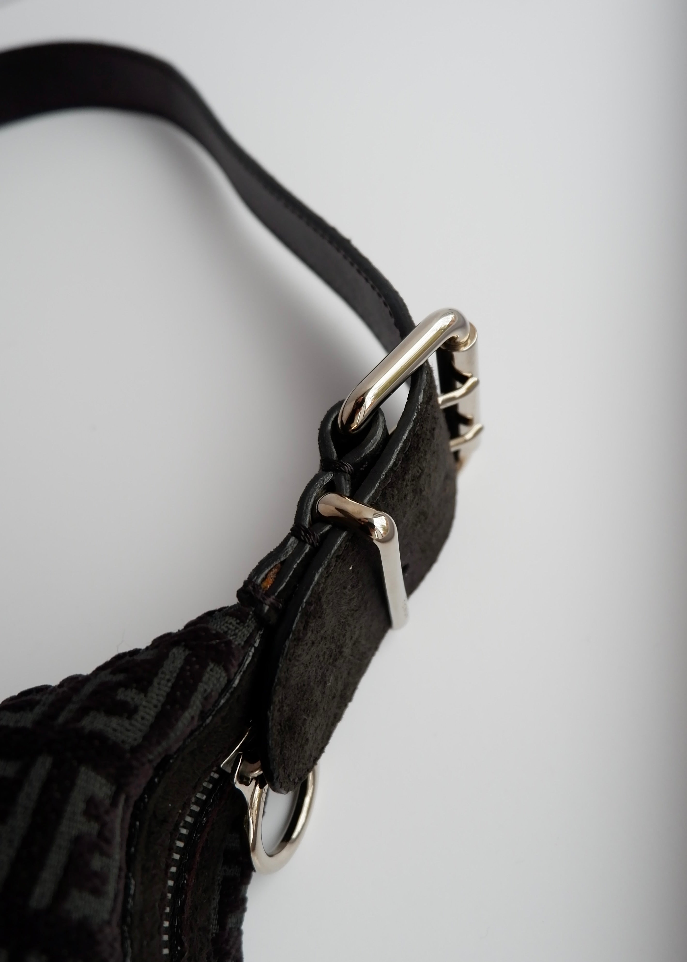Authentic Preowned Fendi Black Suede Zucchino Oyster Shoulder Bag