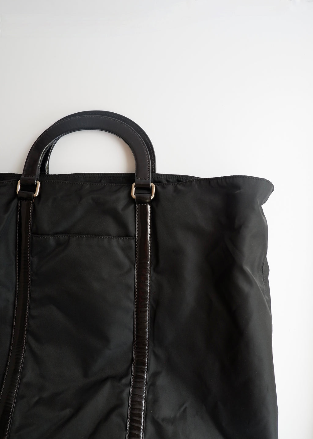 Preowned Prada Black Nylon/Leather Two Way Messenger Tote