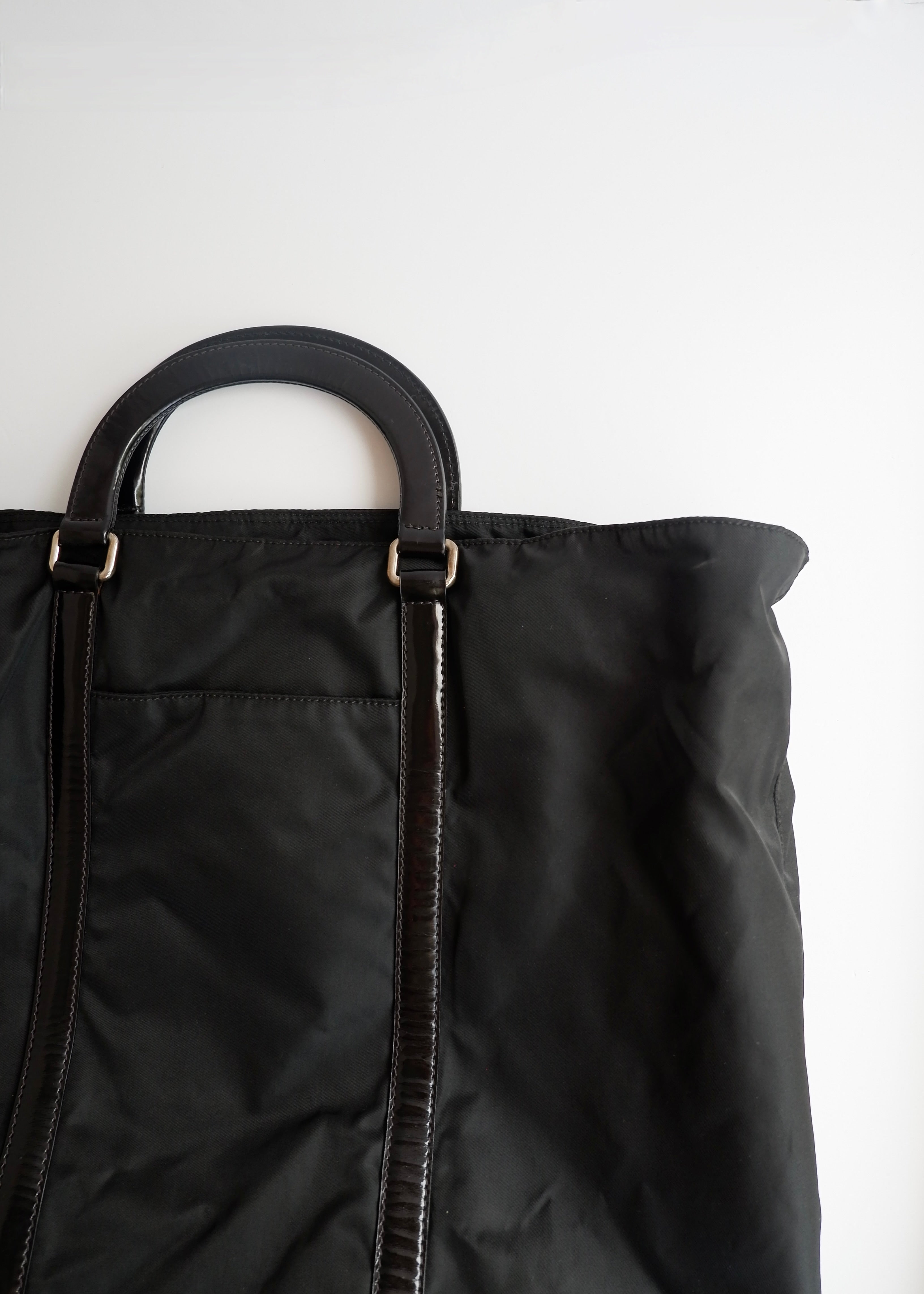 Preowned Prada Black Nylon/Leather Two Way Messenger Tote