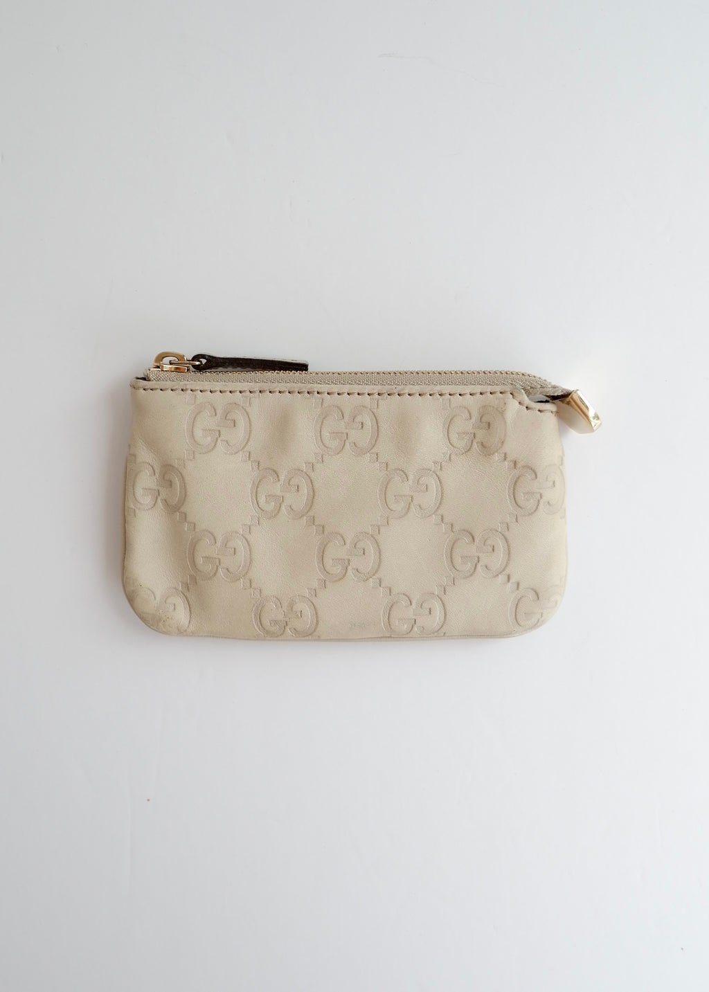 Preowned Gucci Beige Leather GG Card/Key Pouch