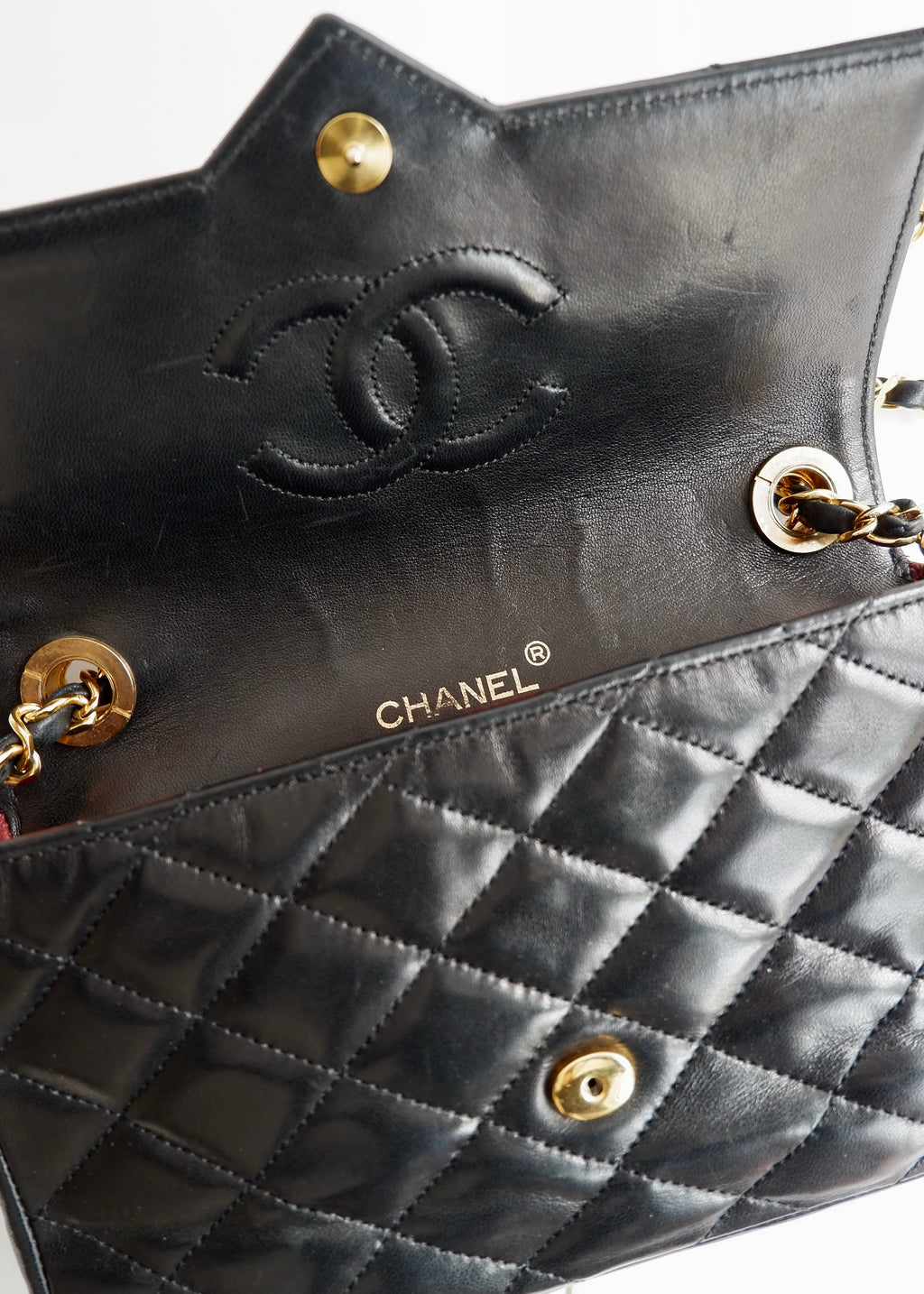 Authentic Preowned Vintage Chanel Black Lambskin Quilted Single Flap Crystal CC Logo Bag GHW