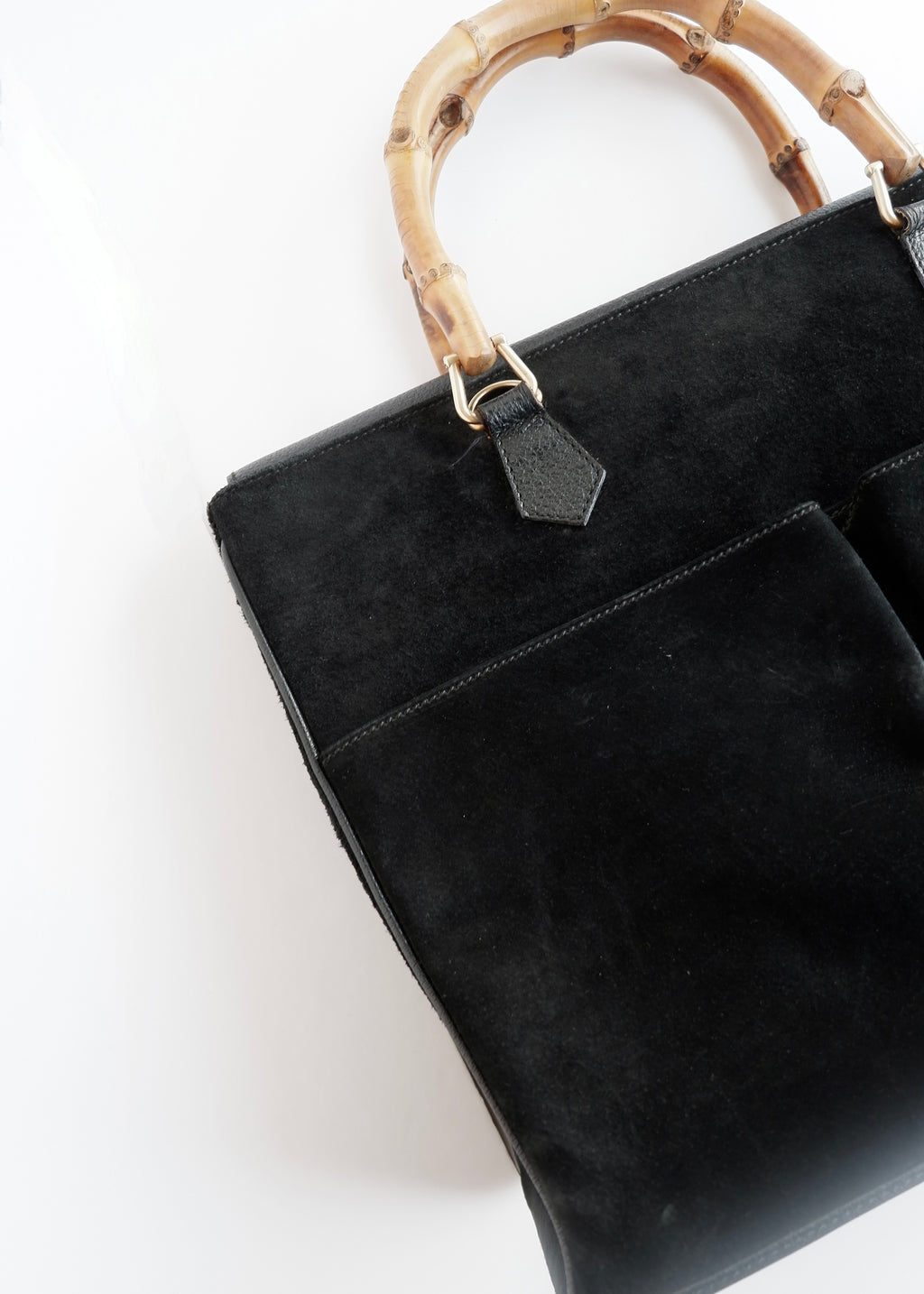 Authentic Preowned Vintage Gucci Black Suede/Leather Bamboo Two Way Tote