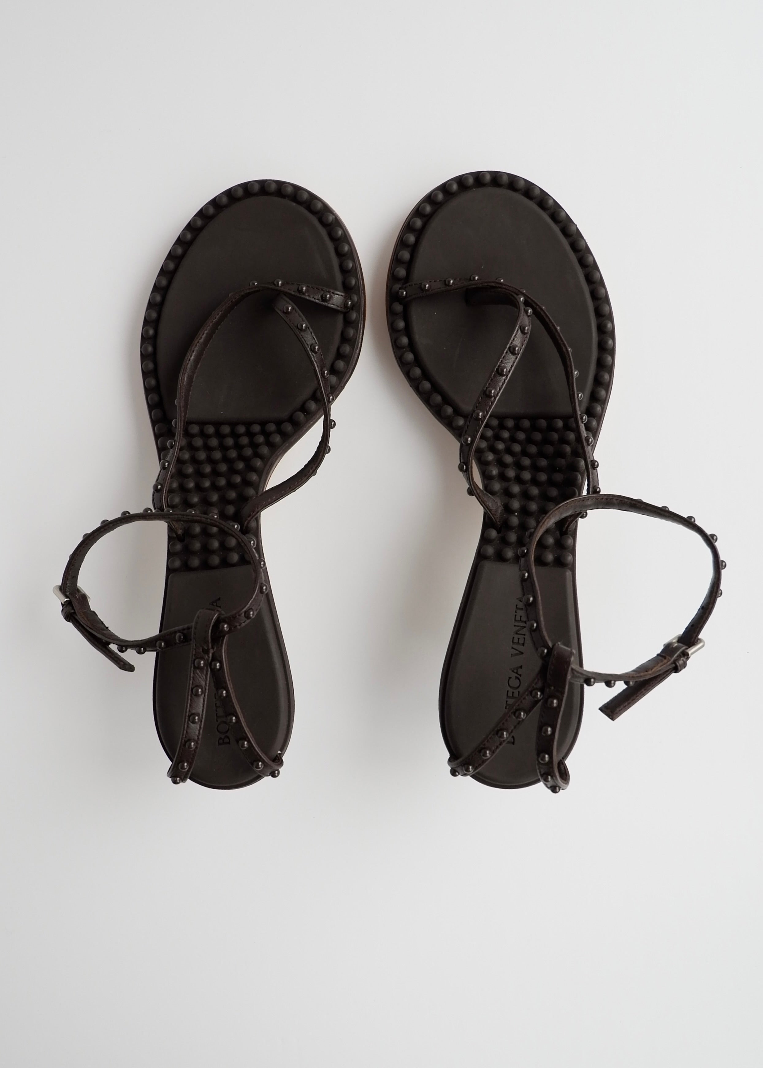 Sandales à talons Bottega Veneta en cuir marron, authentiques et d'occasion - 38