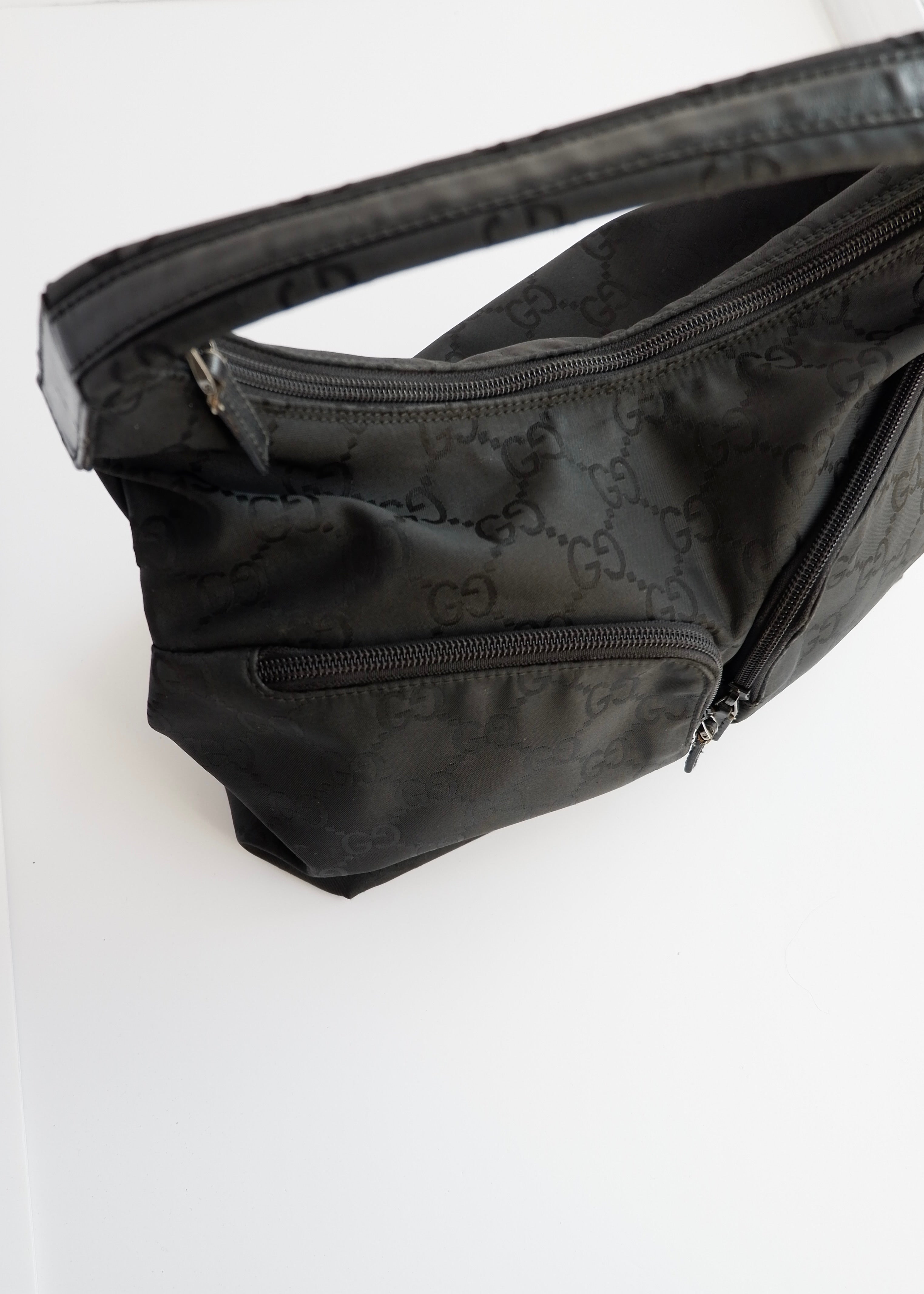 Authentic Preowned Gucci Black GG Nylon Side Pocket Shoulder Bag