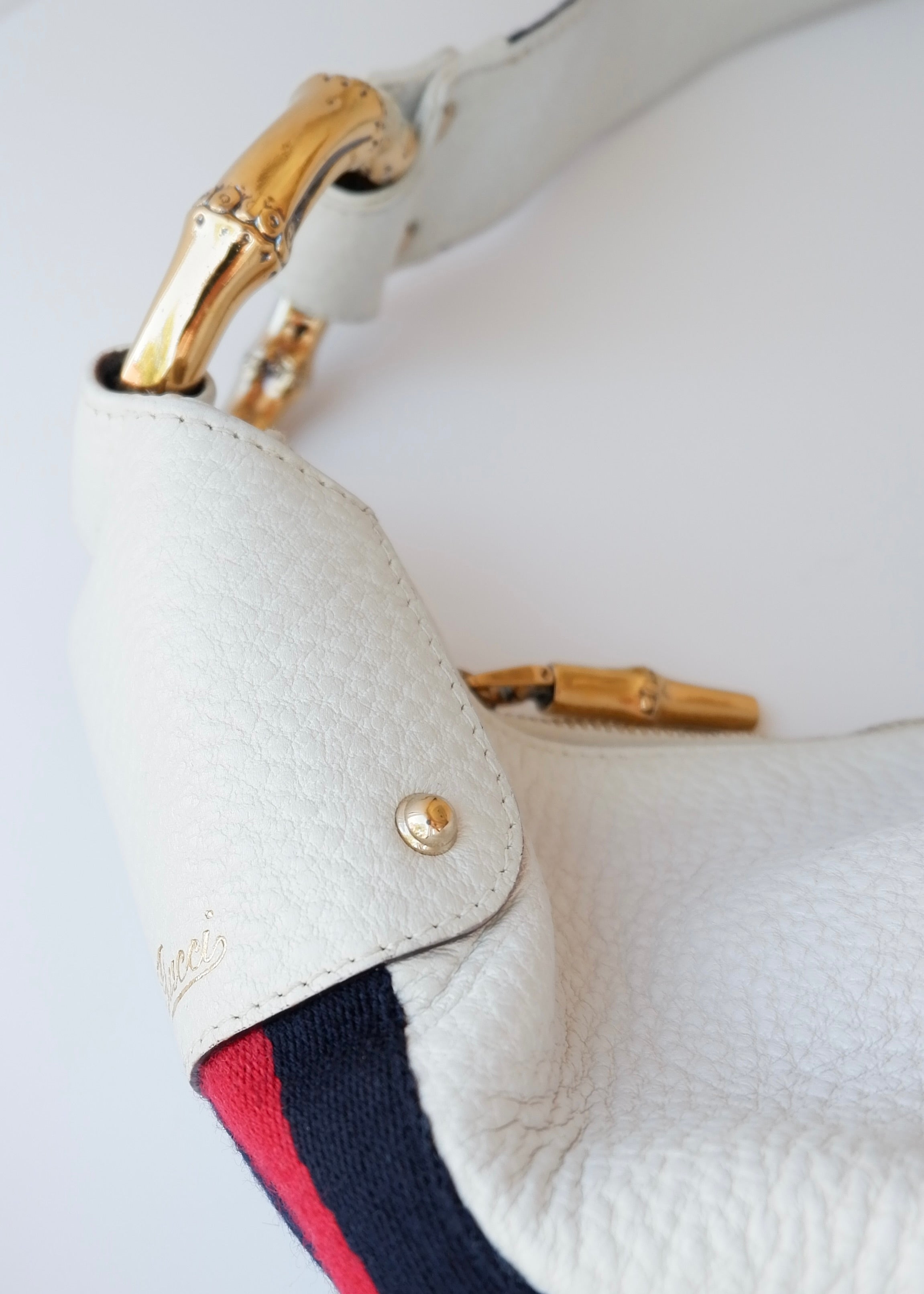 Preowned Gucci White Leather Sherry Line Hobo Shoulder Bag