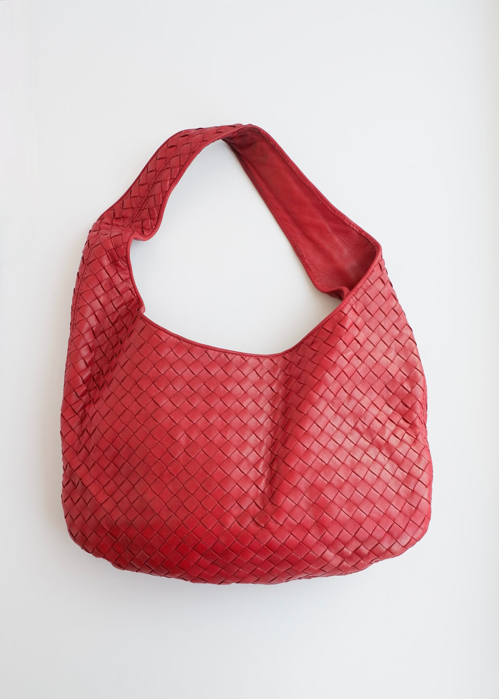 Authentic Preowned Vintage Bottega Veneta Red Leather Intrecciato Shoulder Bag