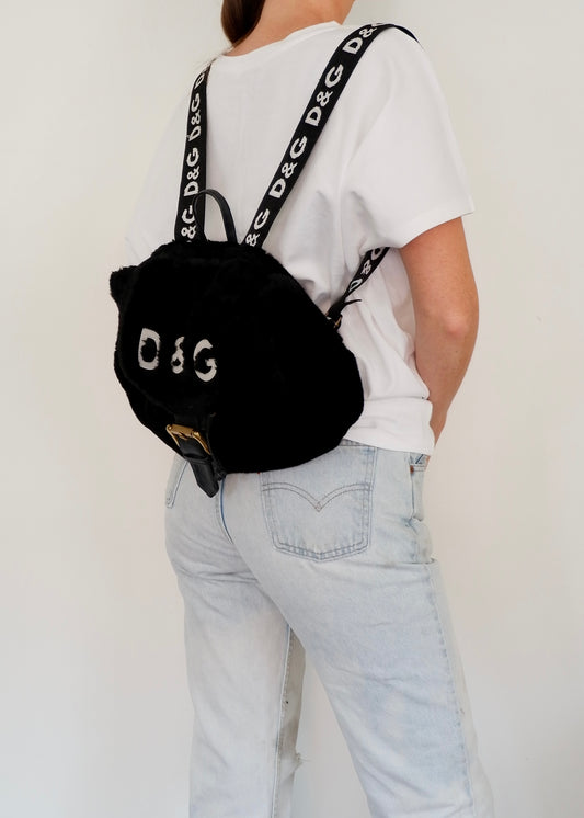Authentic Preowned D&G Black/White Faux Fur Backpack