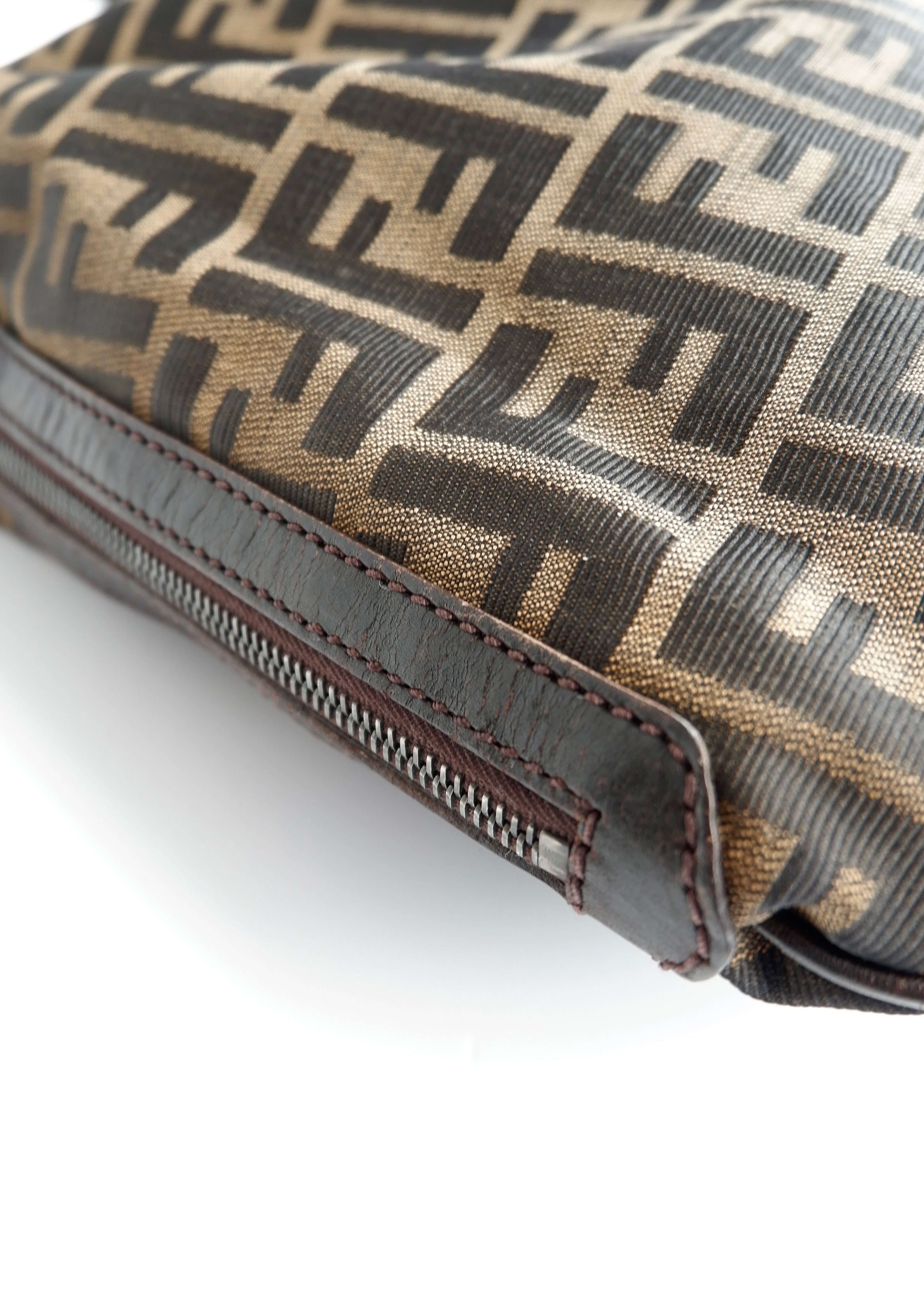 Authentic Preowned Fendi Tobacco Zucca Canvas and Leather Oyster Hobo Shoulder Bag