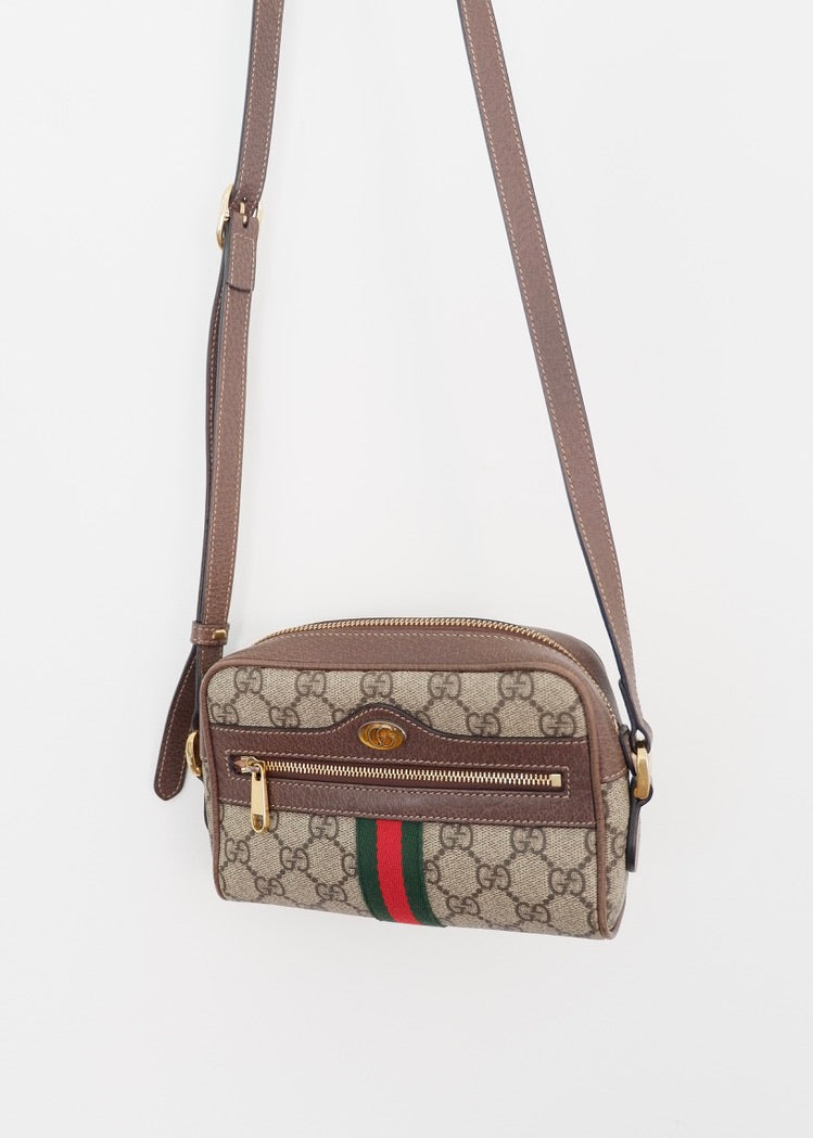 Authentique Sac bandoulière mini Ophidia Gucci en toile GG marron d'occasion