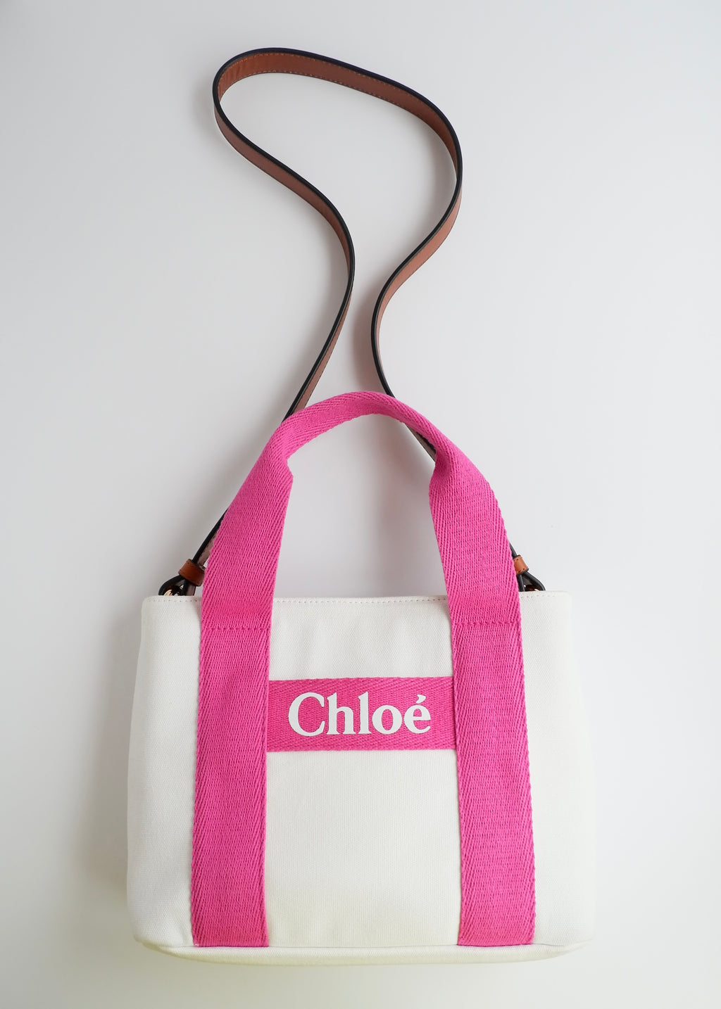 Sac Chloe bandoulière ou à main en toile blanc/rose authentique d'occasion