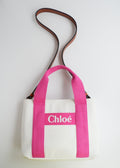 Sac Chloe bandoulière ou à main en toile blanc/rose authentique d'occasion