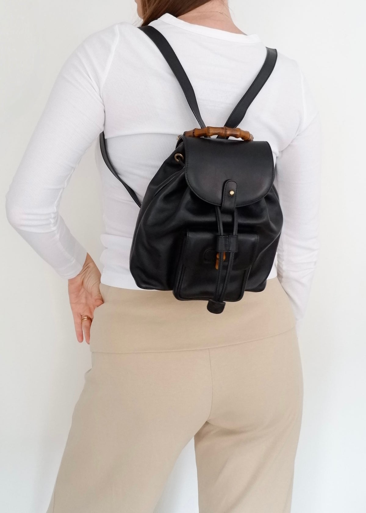 Preowned Gucci Black Leather Bamboo Micro Backpack