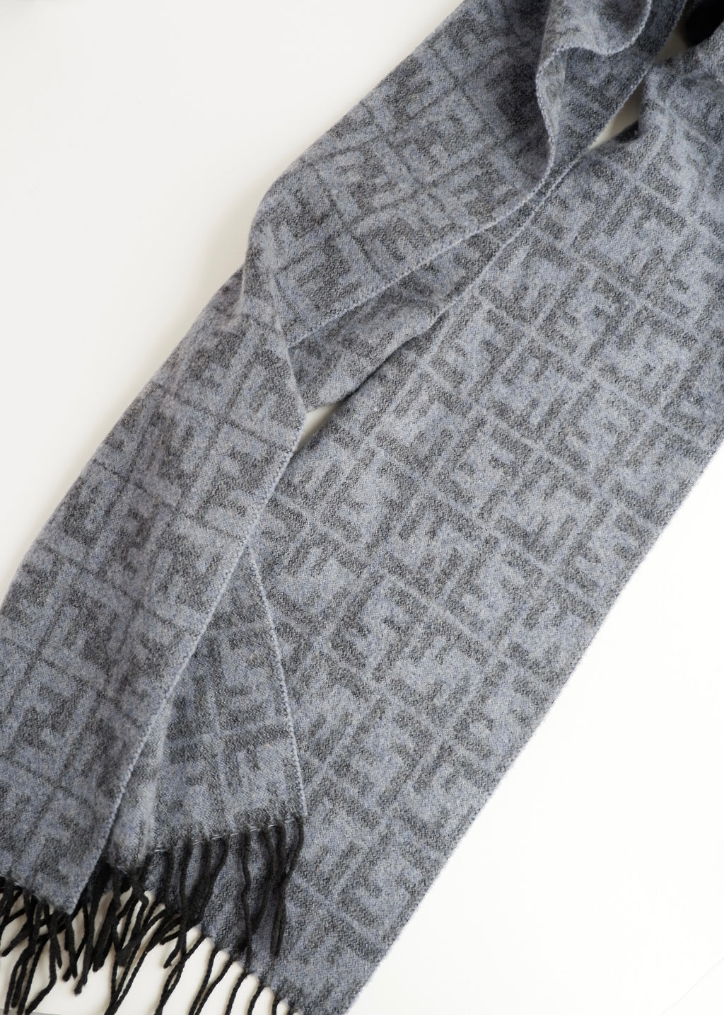 Authentic Preowned Fendi Grey-Blue Zucca Print Wool Scarf