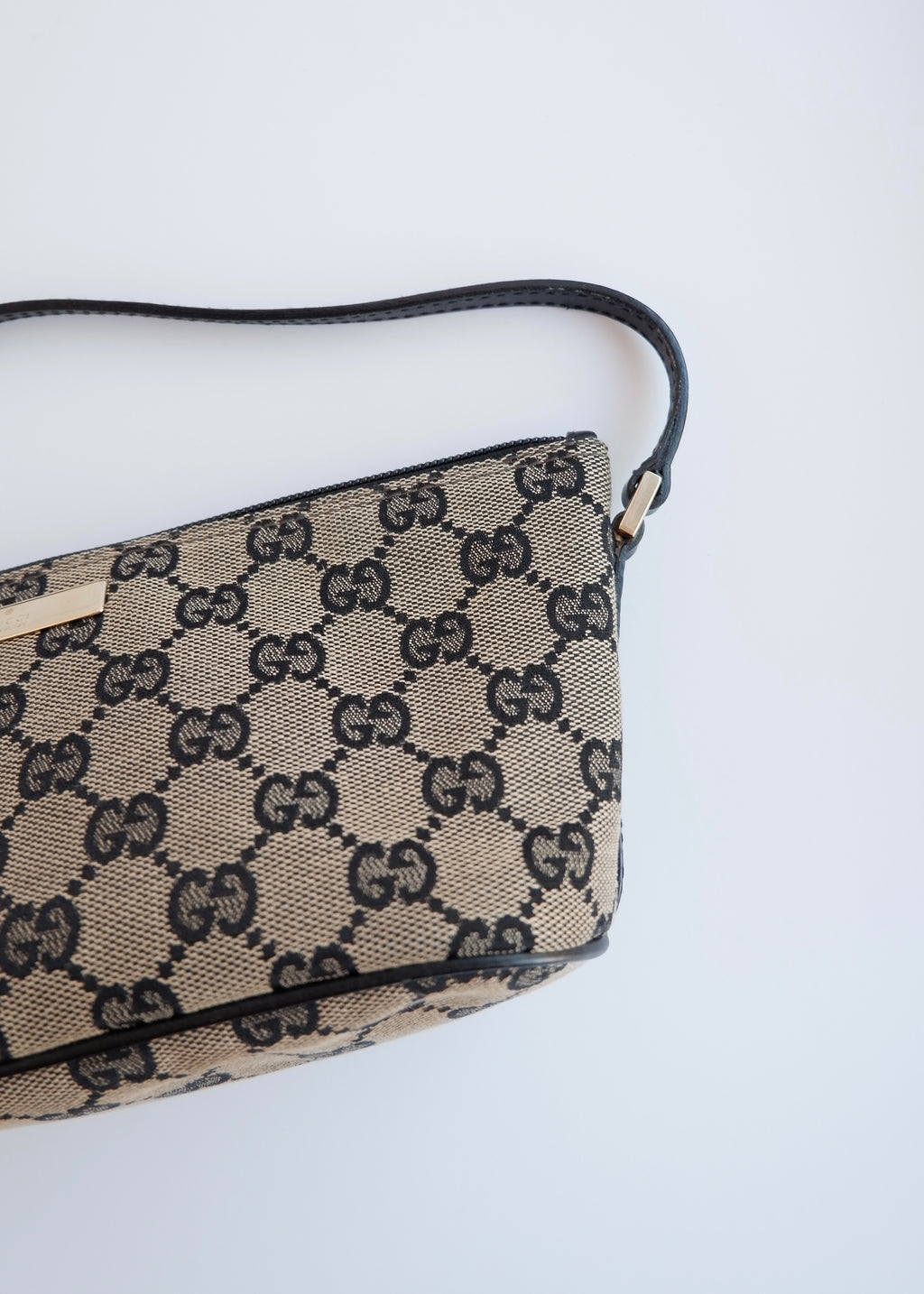 Authentic Preowned Gucci Black GG Canvas Boat Pochette Shoulder Bag