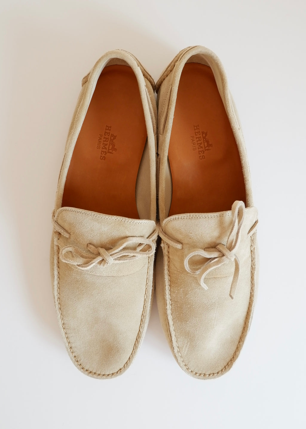 Authentic Preowned Hermes Light Beige Suede Loafers - 40