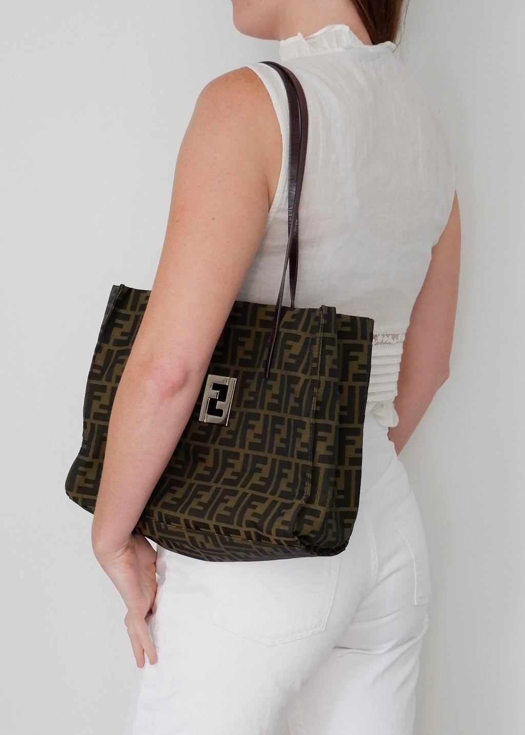 Preowned Vintage Fendi Brown Zucca Canvas Shoulder Tote