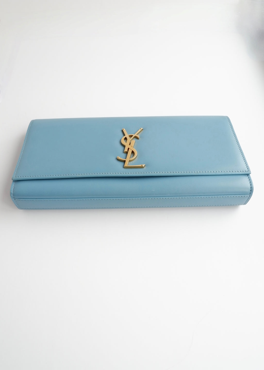 Authentic Preowned Saint Laurent Blue Leather YSL Logo Long Clutch Bag