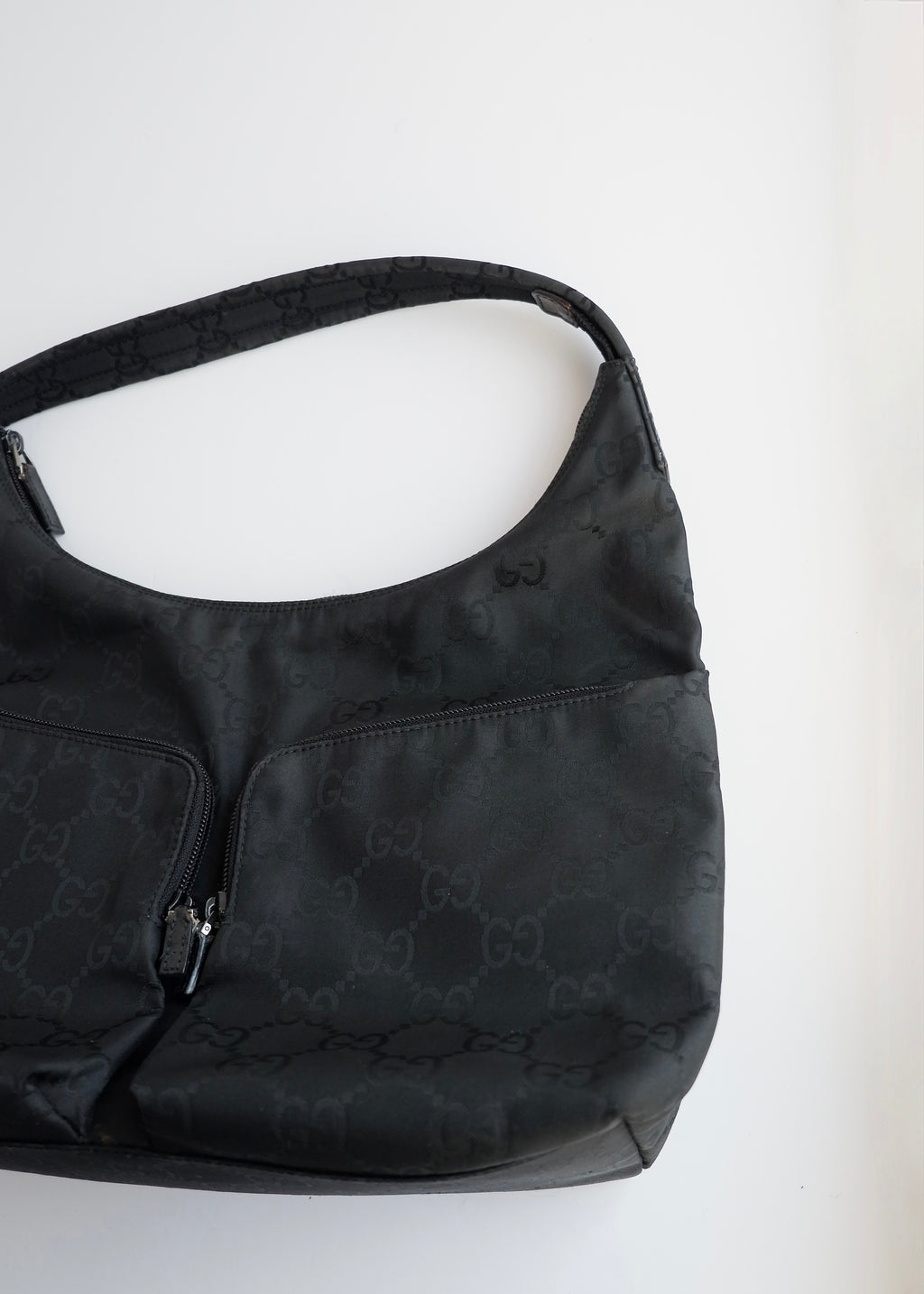 Authentic Preowned Gucci Black GG Nylon Side Pocket Shoulder Bag