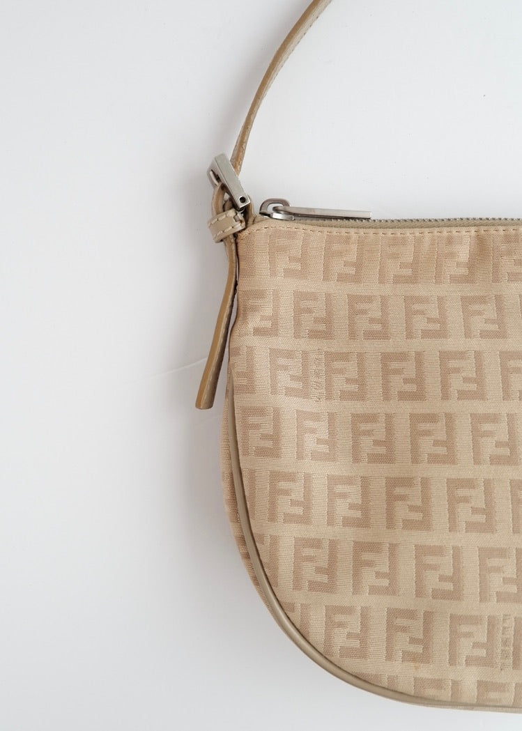 Authentic Preowned Fendi Light Beige Zucchino Small Shoulder Bag