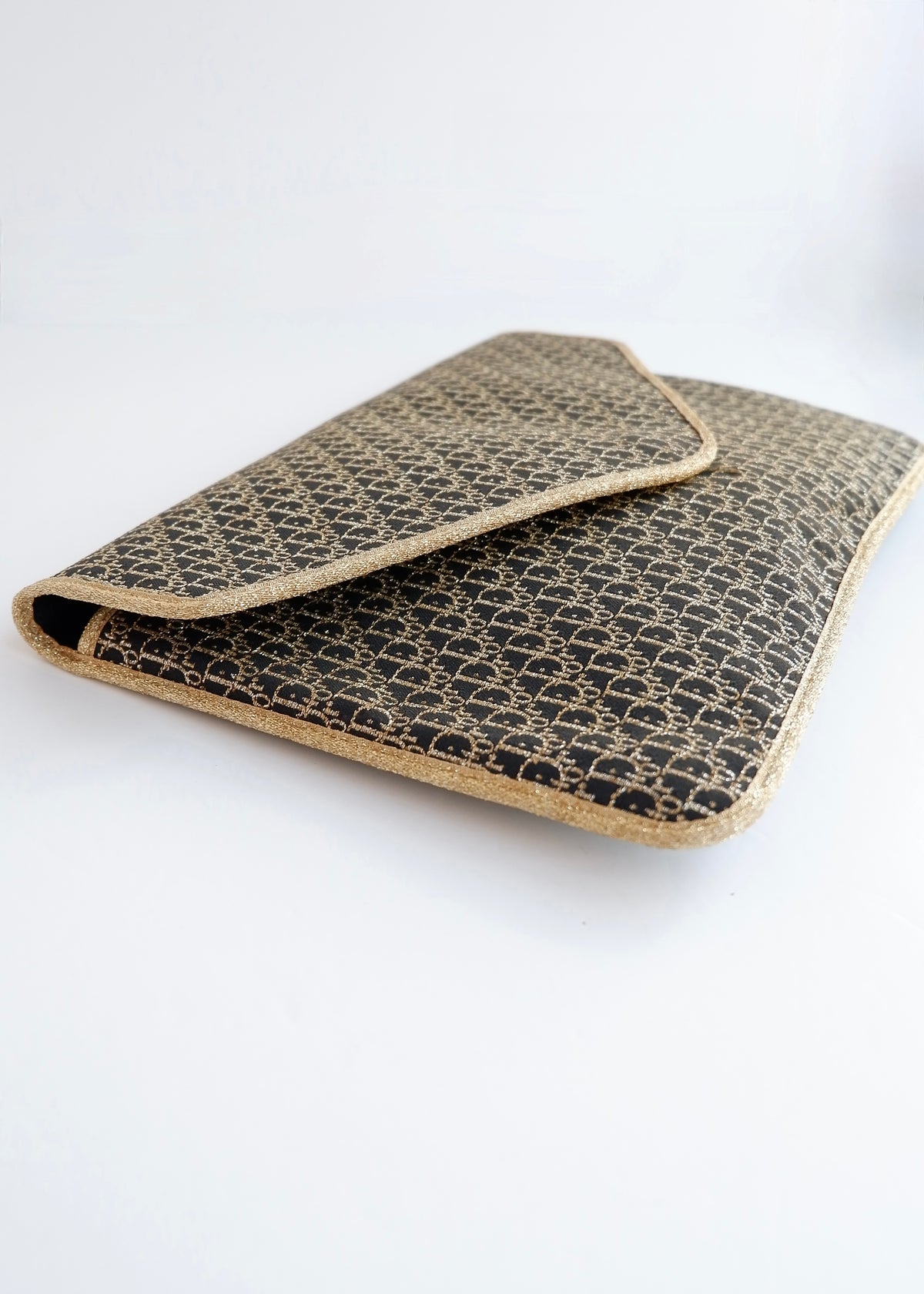 Preowned Vintage Christian Dior Navy/ Gold Fabric Pouch