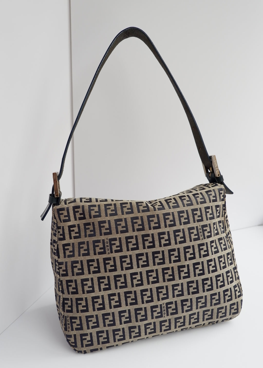 Authentic Preowned Fendi Zucchino Mamma Baguette Shoulder Bag