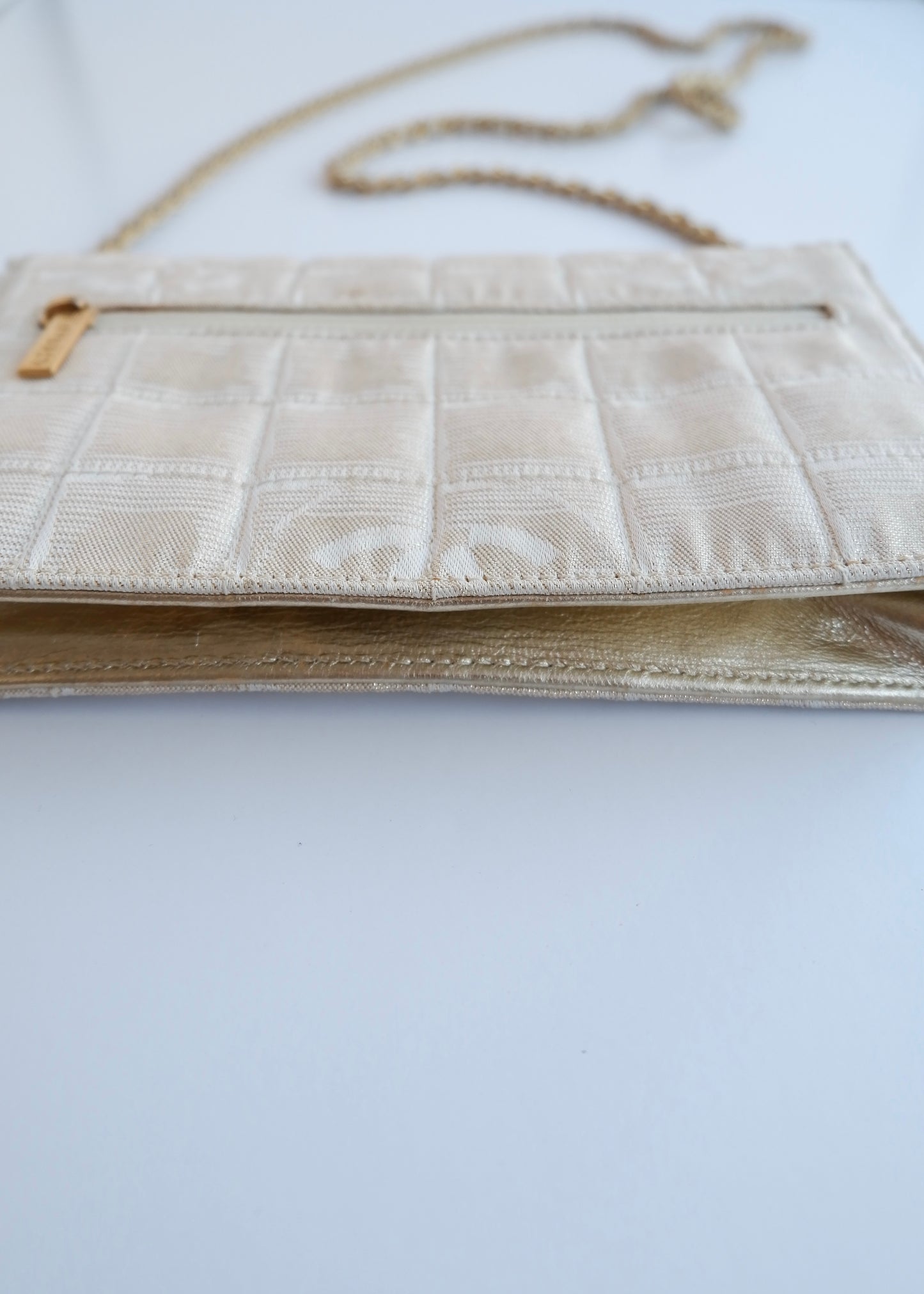 Authentic Preowned Chanel Gold Canvas New Travel Line WOC Bag