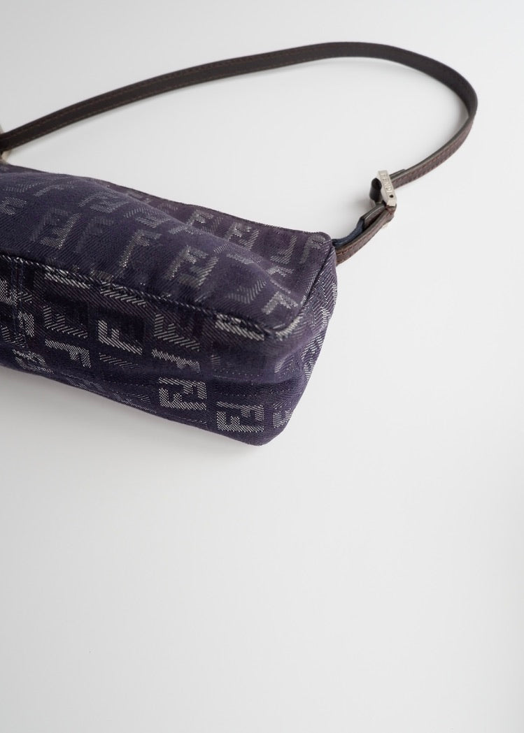 Authentic Preowned Fendi Navy FF Zucchino Small Shoulder Bag