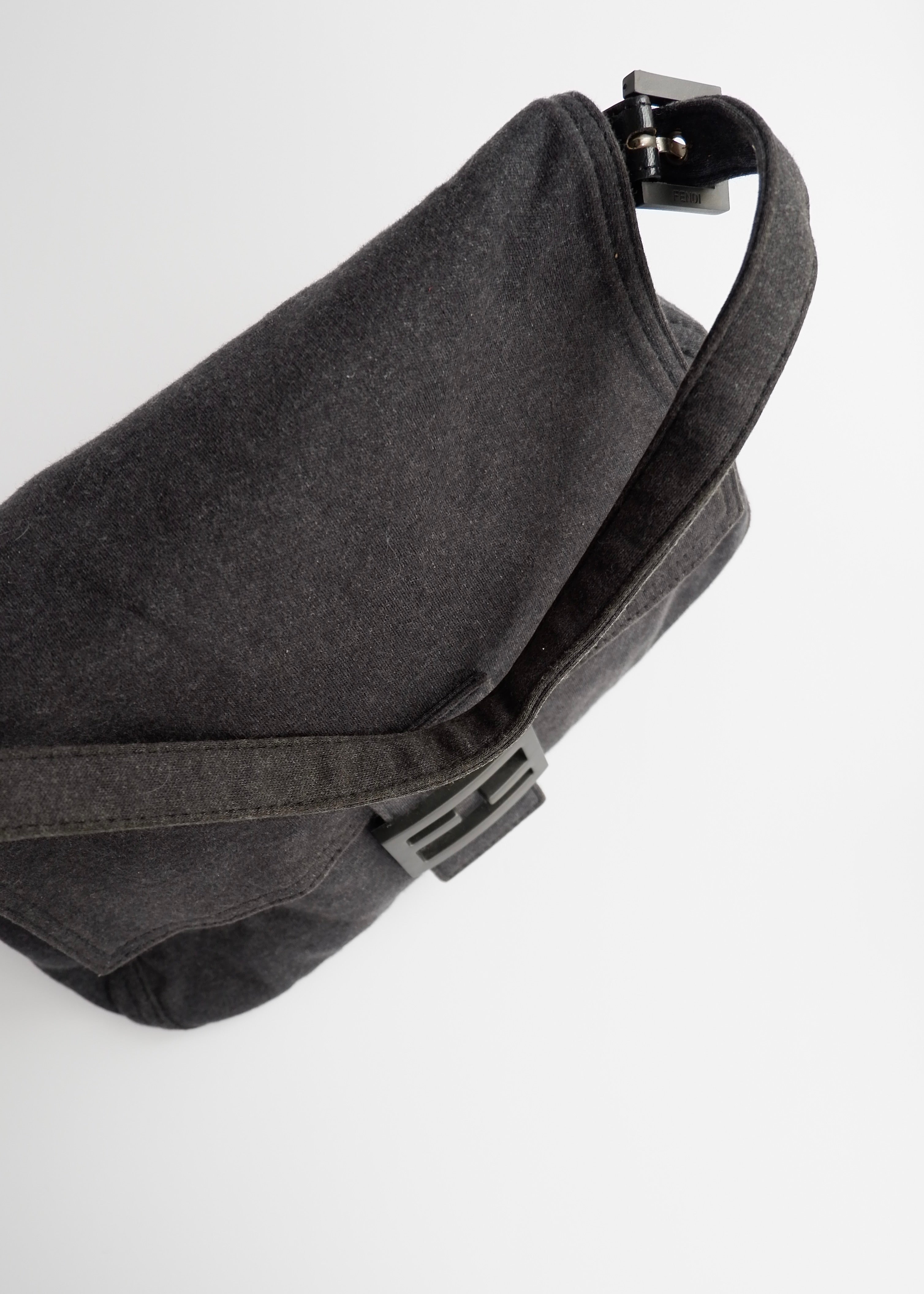 Authentic Preowned Fendi Dark Grey Cotton Mamma Baguette Shoulder Bag