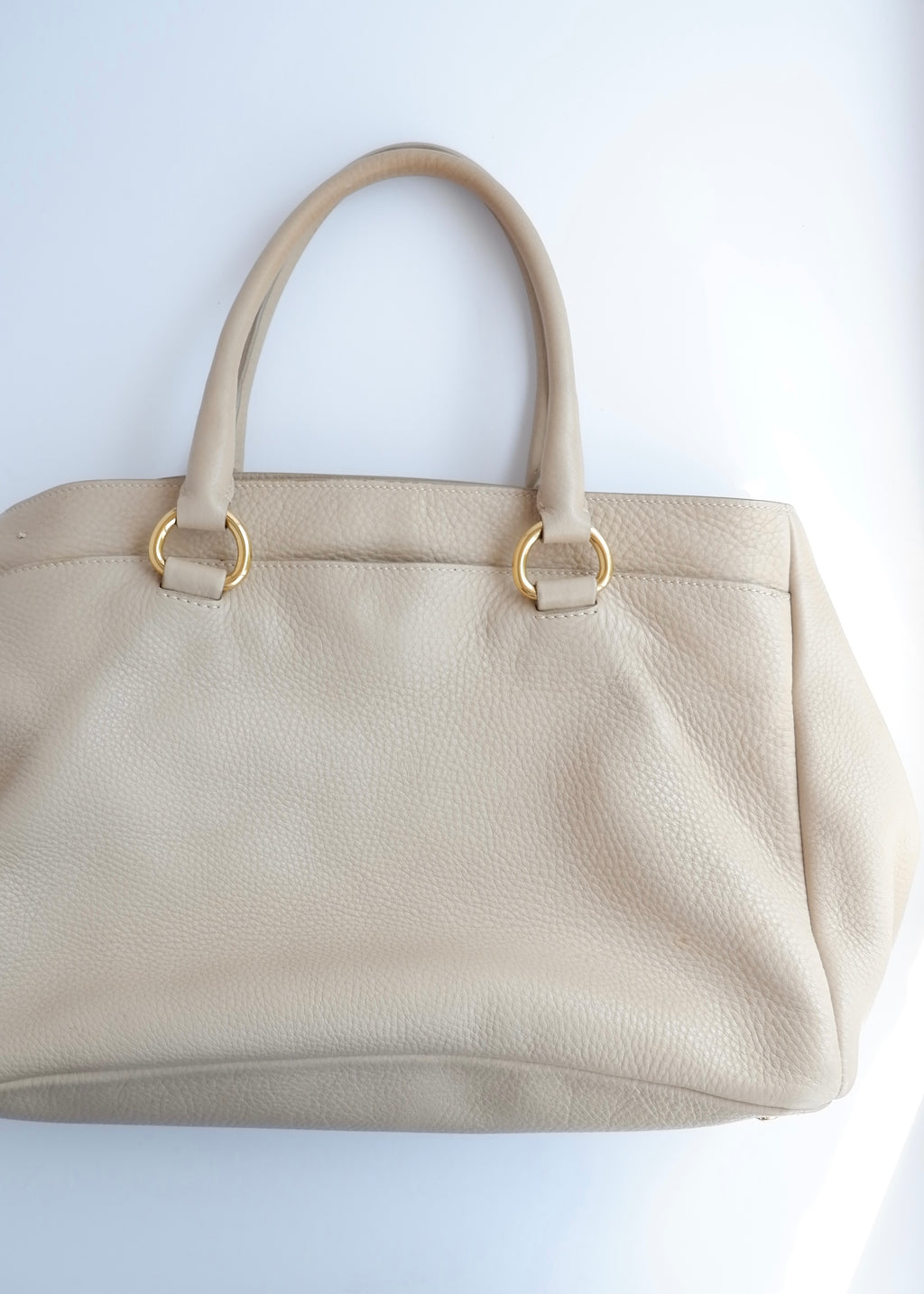 Sac cabas/bandoulière Prada en cuir beige, authentique, d'occasion