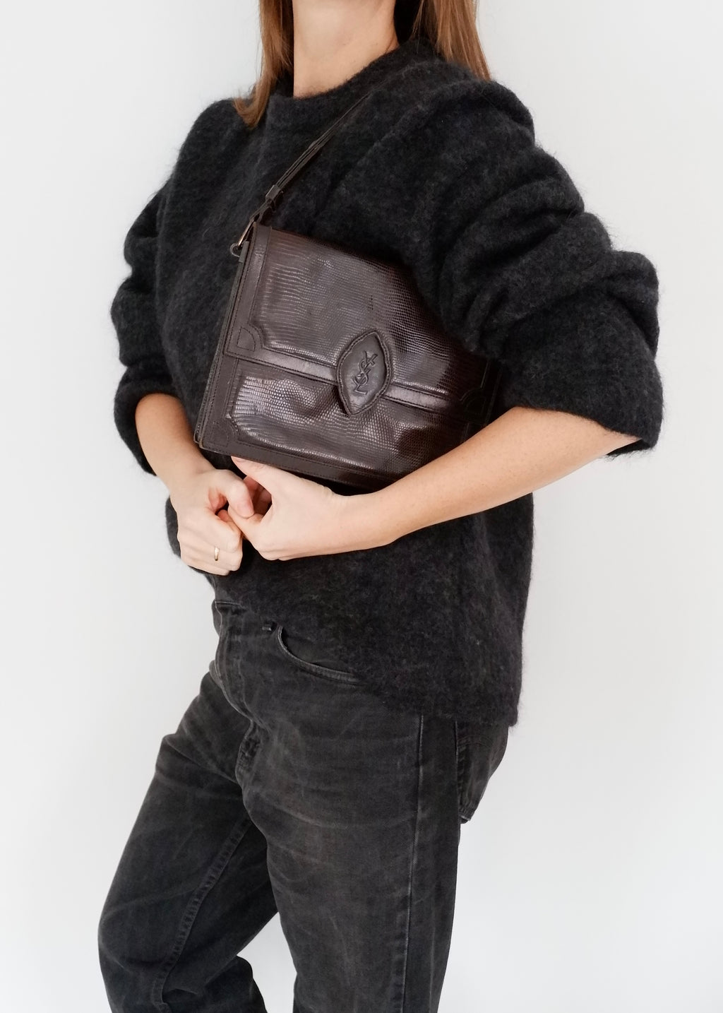 Sac bandoulière YSL vintage authentique en cuir marron d'occasion