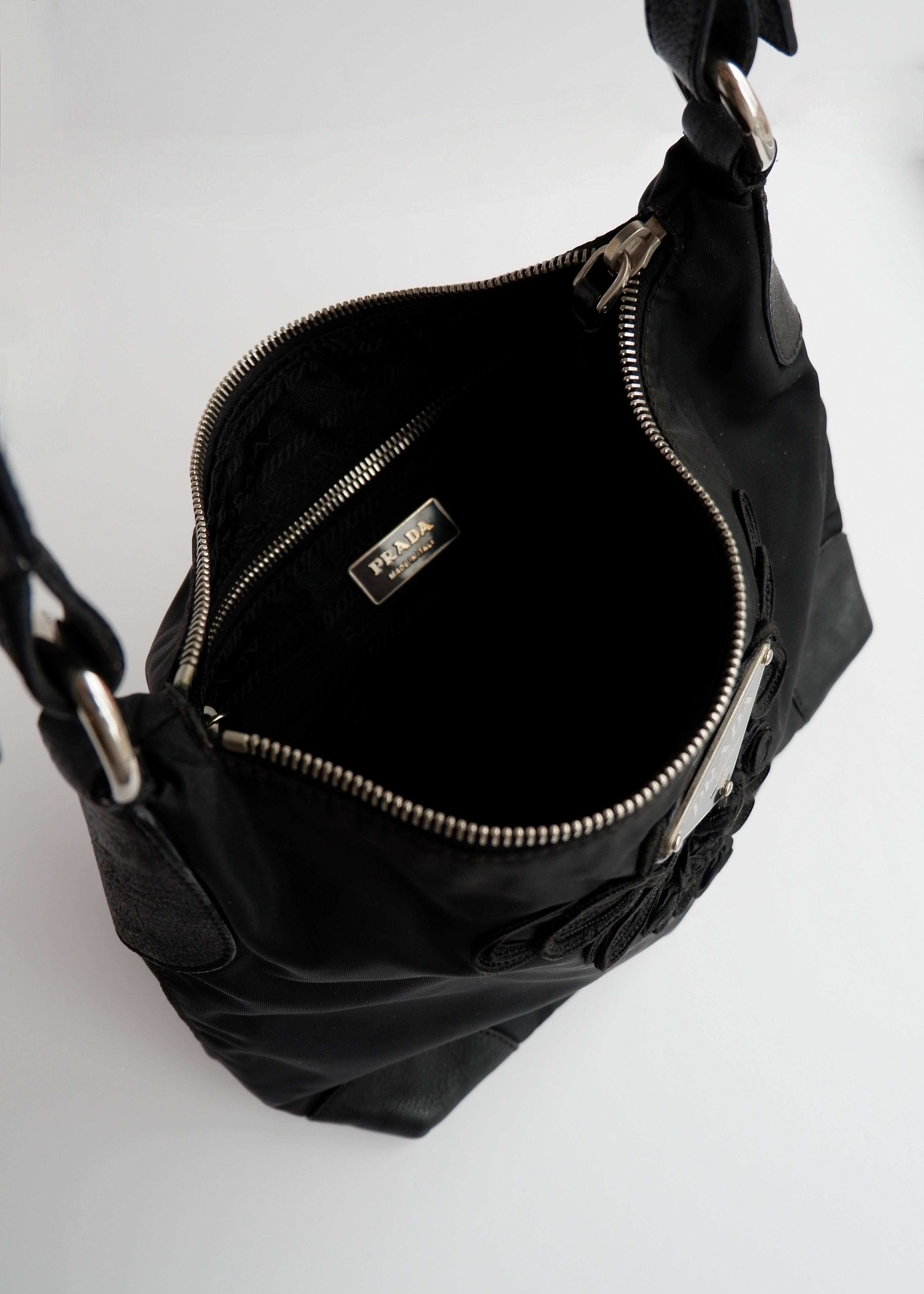Authentic Preowned Prada Black Nylon Embroidered Hobo Shoulder Bag