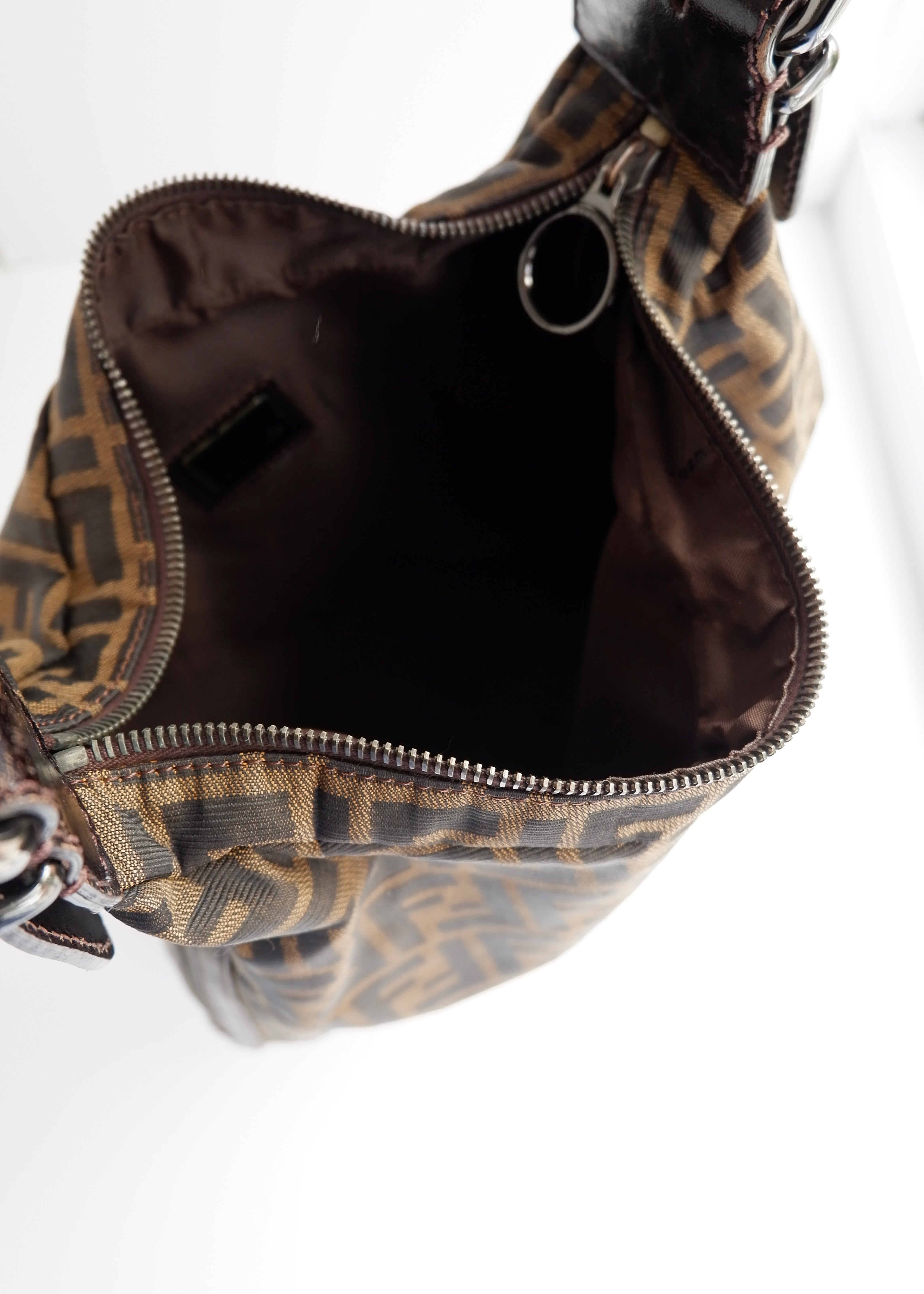 Authentic Preowned Fendi Tobacco Zucca Canvas and Leather Oyster Hobo Shoulder Bag