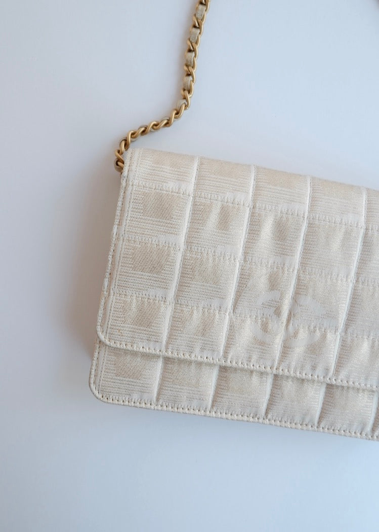 Authentic Preowned Chanel Gold Canvas New Travel Line WOC Bag
