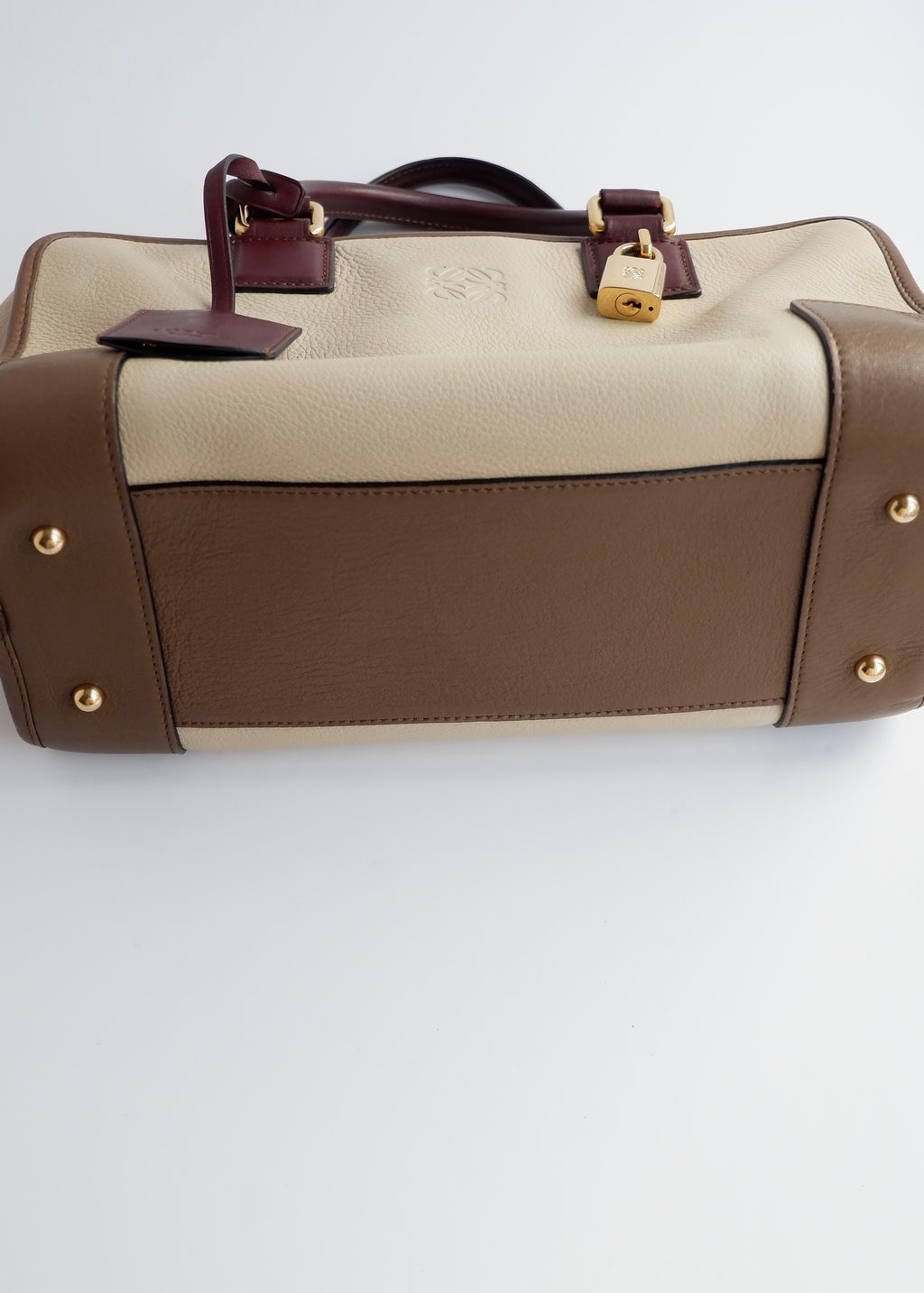 Authentic Preowned Loewe Tricolor (Beige/Brown/Burgundy) Leather Amazona 28 Handbag GHW