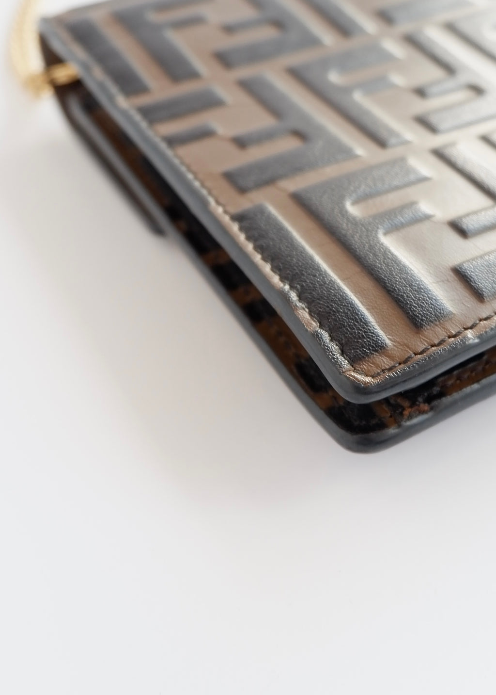 Preowned Fendi Brown Zucca Embossed Leather Wallet on Chain