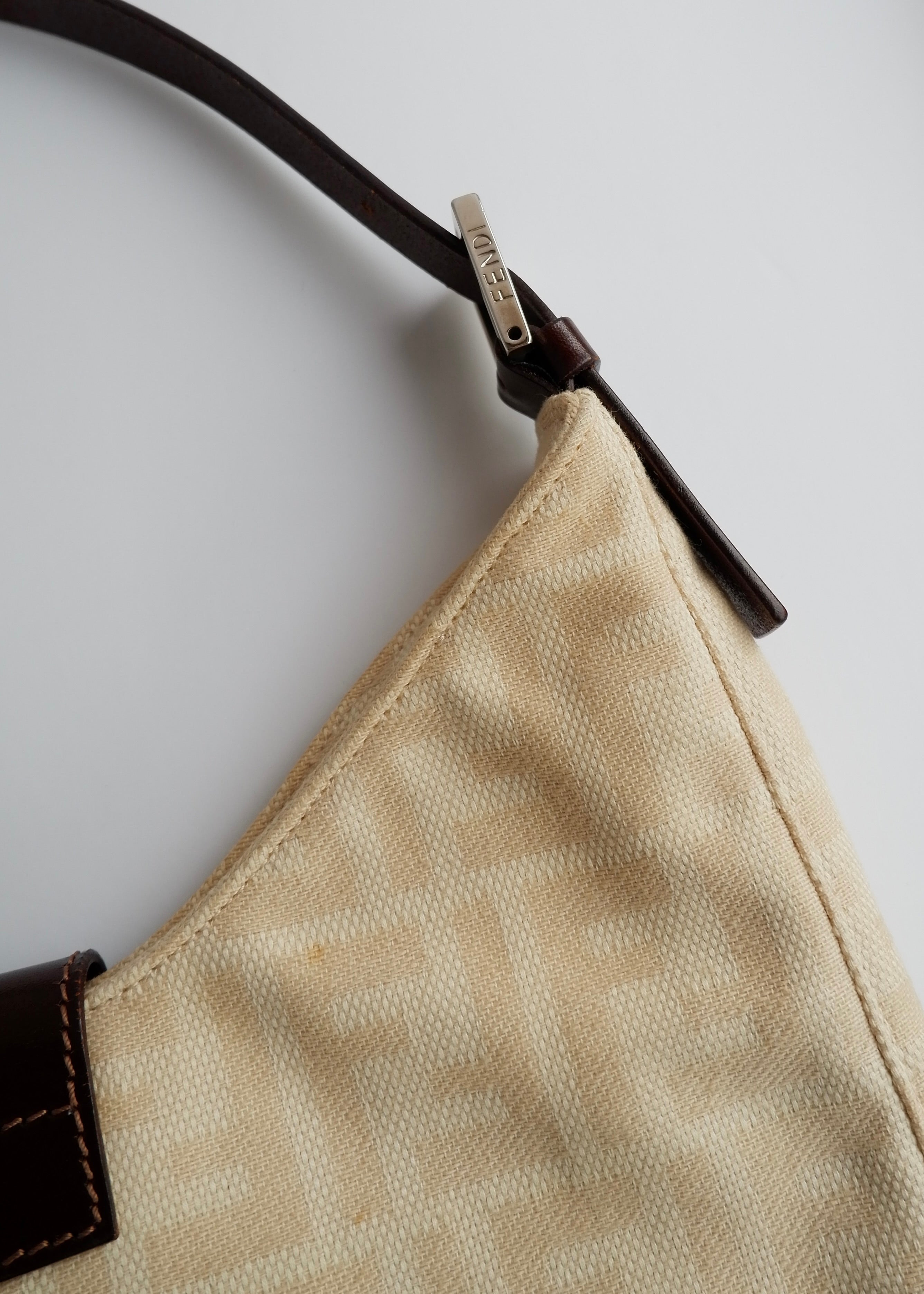 Authentic Preowned Vintage Fendi Ivory Canvas Zucca Shoulder Bag