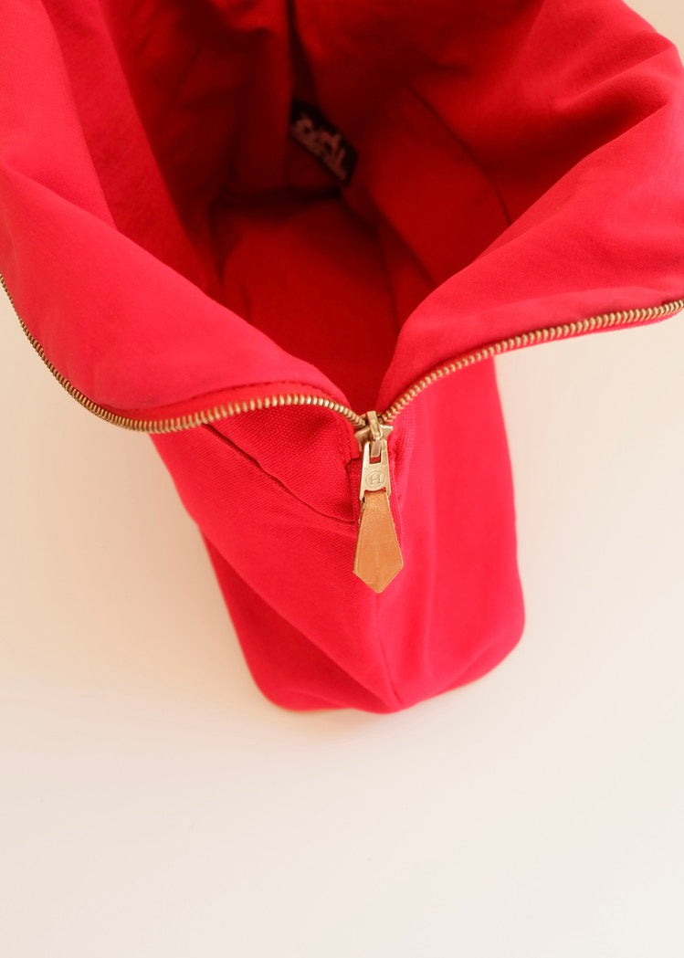 Preowned Hermes Red Canvas Boldie Cosmetic Bag