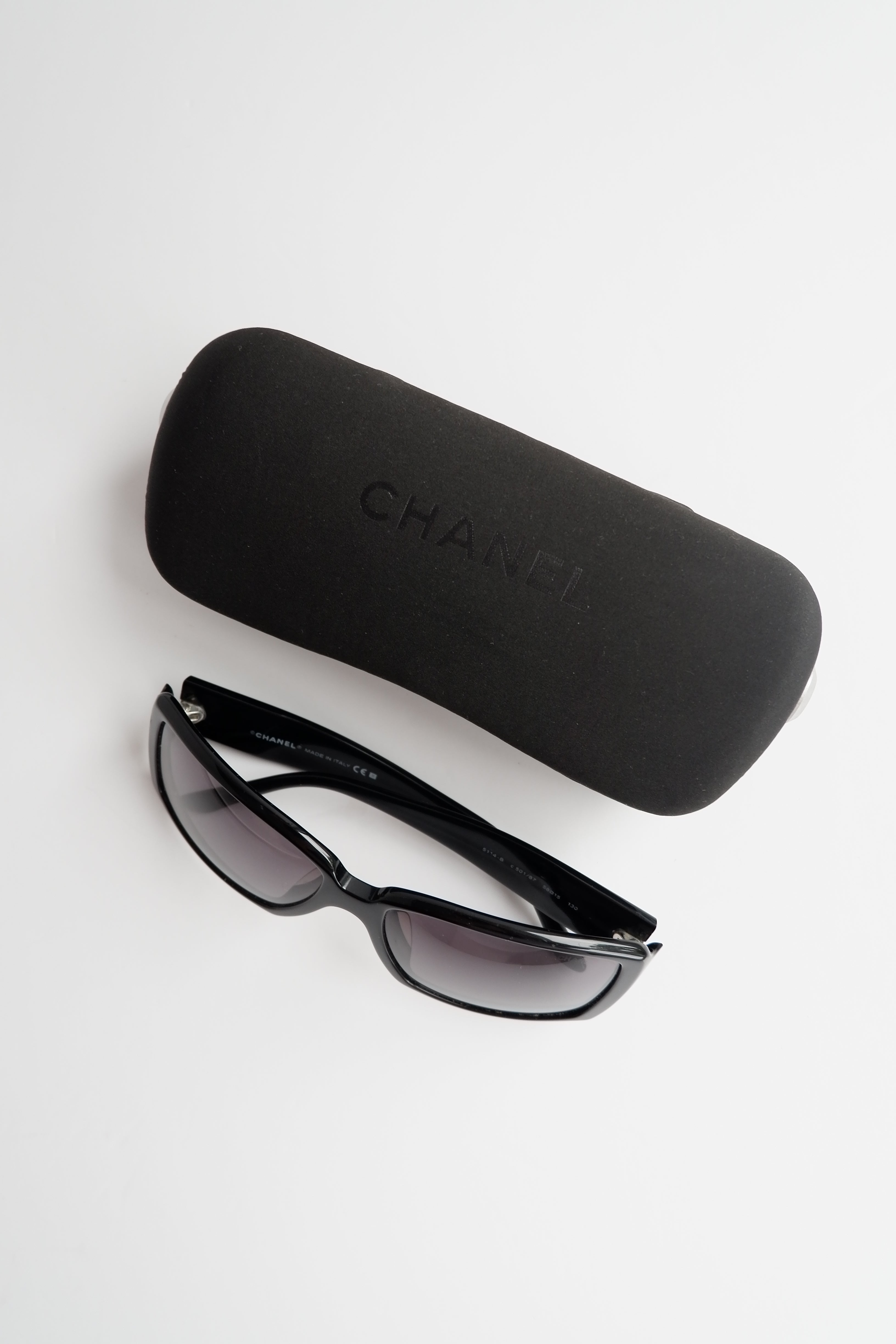 Authentic Preowned Chane Black Square Frame Rhinestone Sunglasses