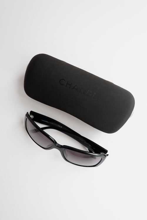 Authentic Preowned Chane Black Square Frame Rhinestone Sunglasses