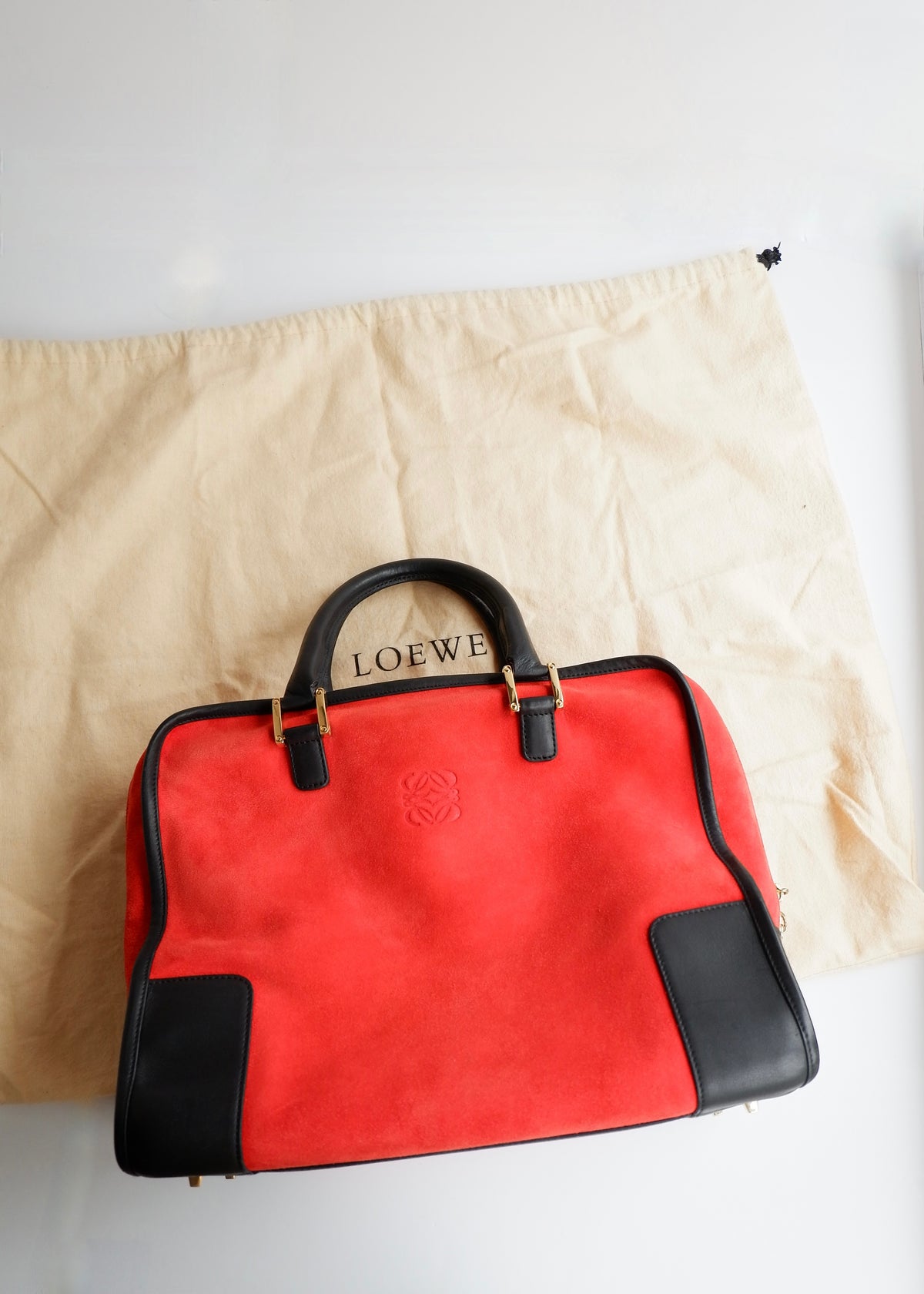 Preowned Loewe Red/Black Suede Amazona Handbag