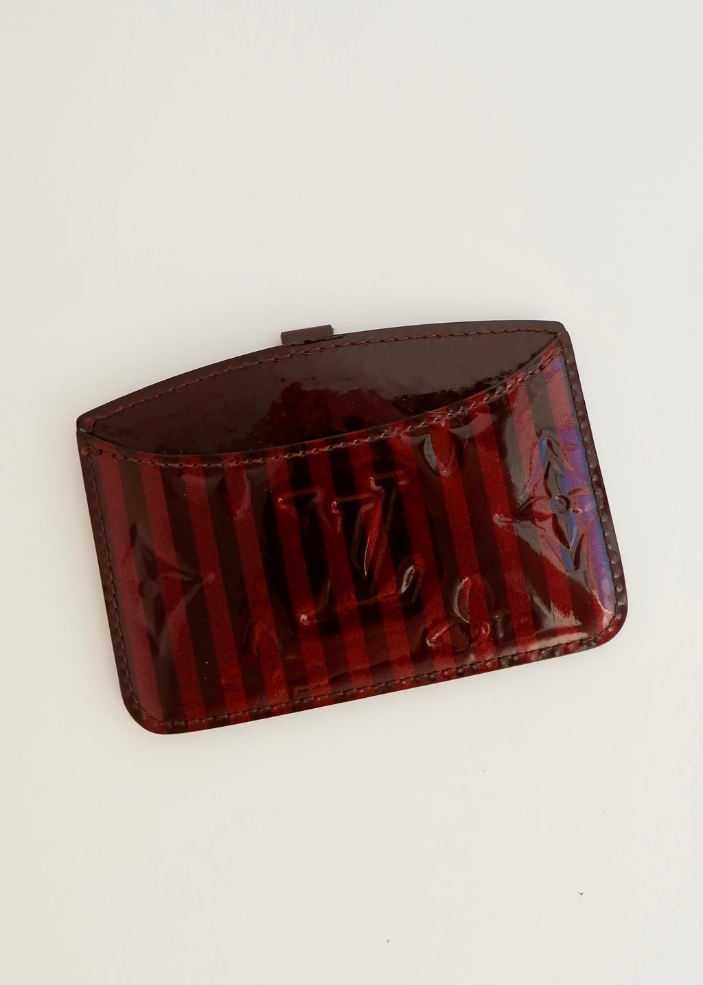 Authentique Porte-Cartes Louis Vuitton Monogram Amarante Stripe Vernis d'occasion