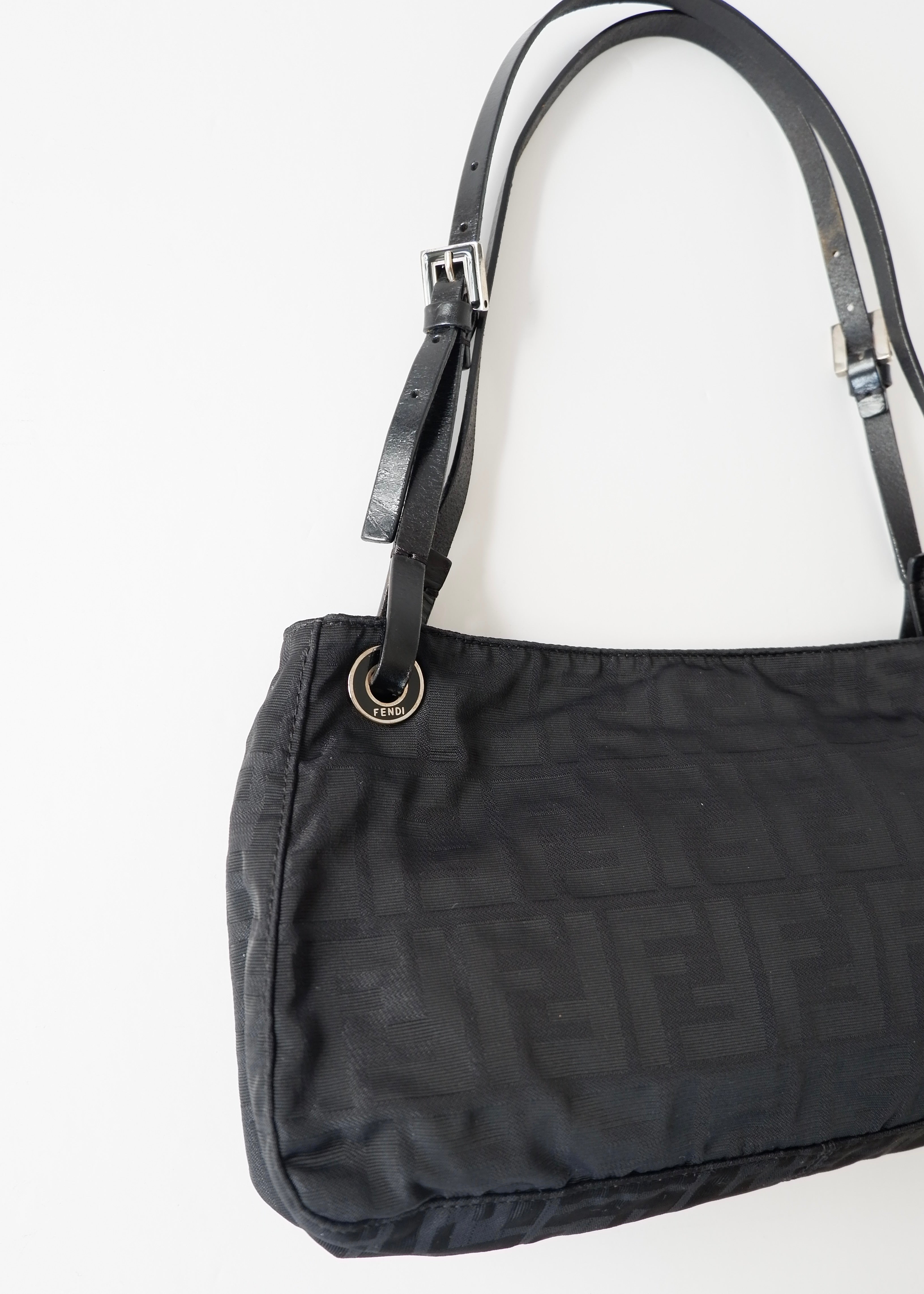 Authentic Preowned Fendi Black Zucca Canvas Shoulder Bag