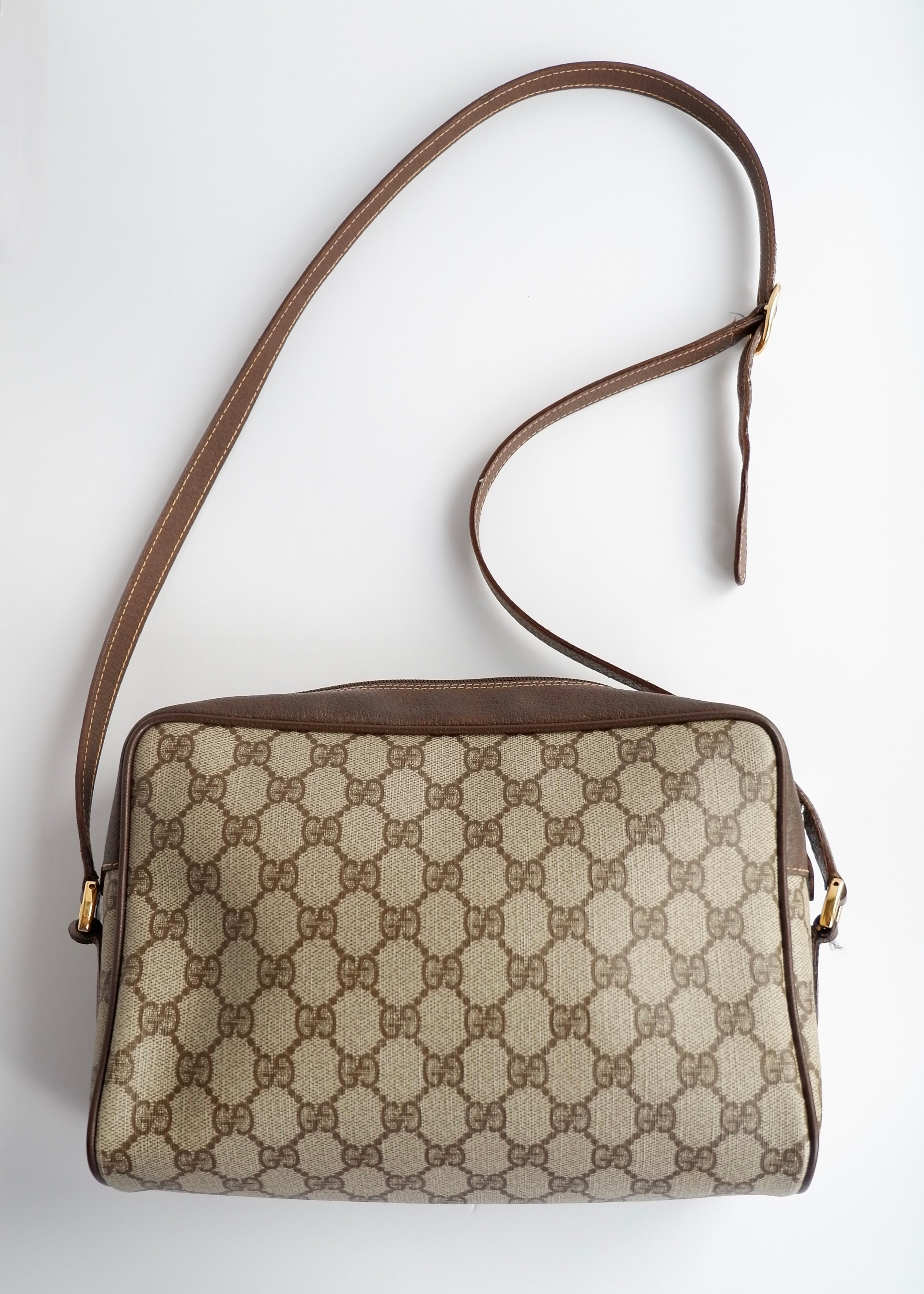 Authentic Preowned Vintage Gucci Brown GG Coated Canvas Crossbody Bag